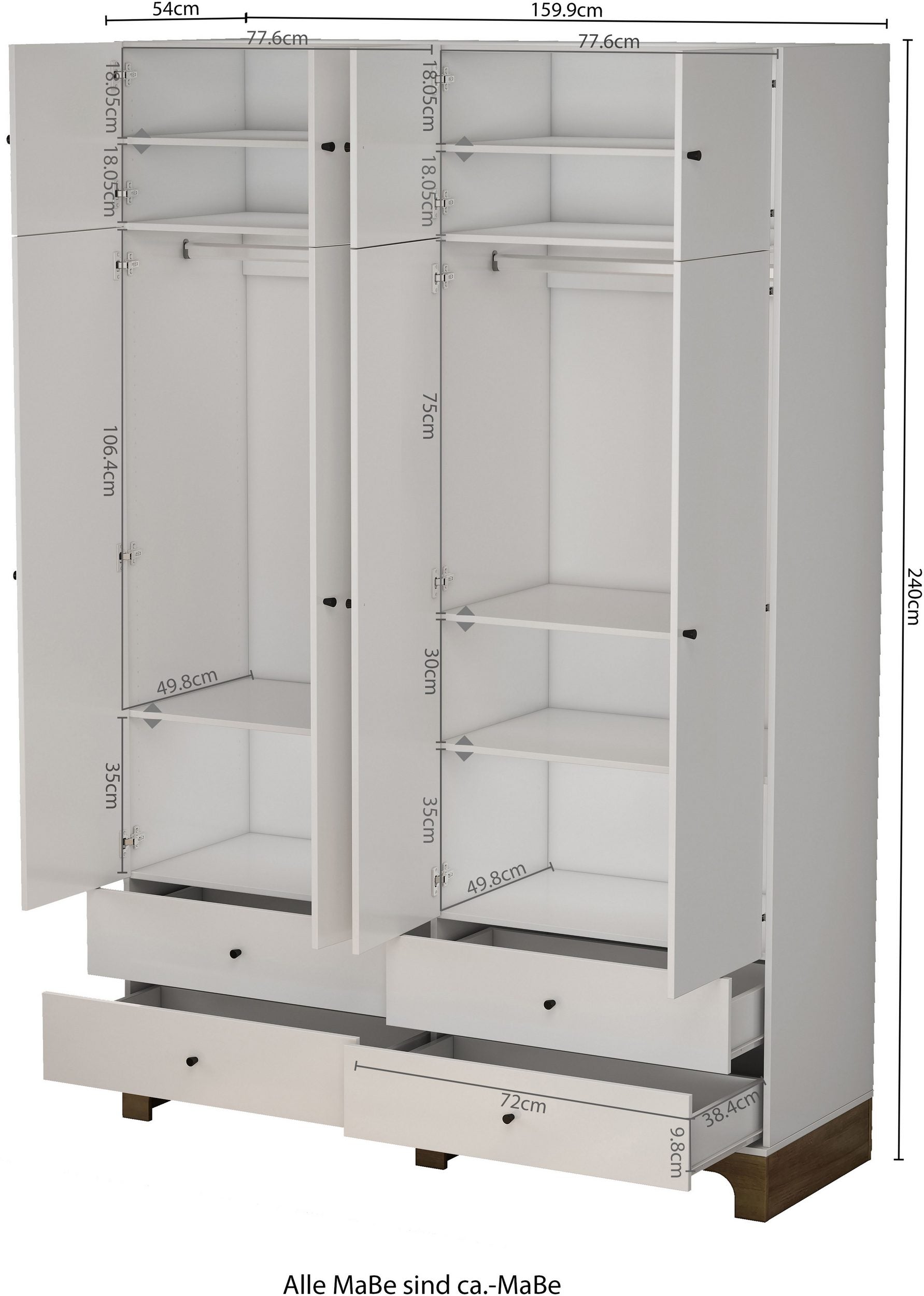 Garderobă OSLO, stil scandinav-boho, 8 uși, PAL FSC®, 160×52×240 cm Arboteca