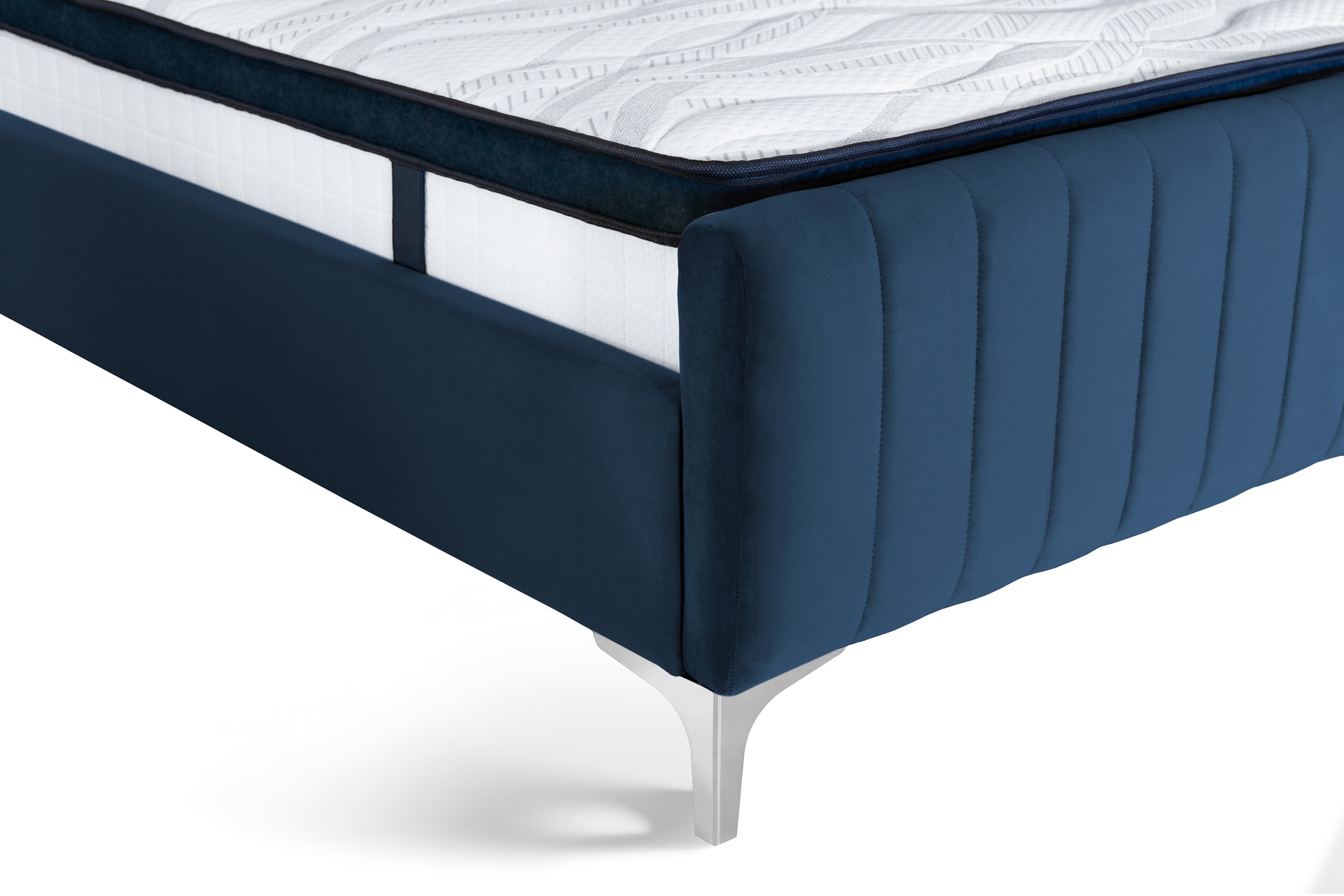 Pat tapițat Dino, cu somieră și picioare înalte #color_Albastru-Velluto