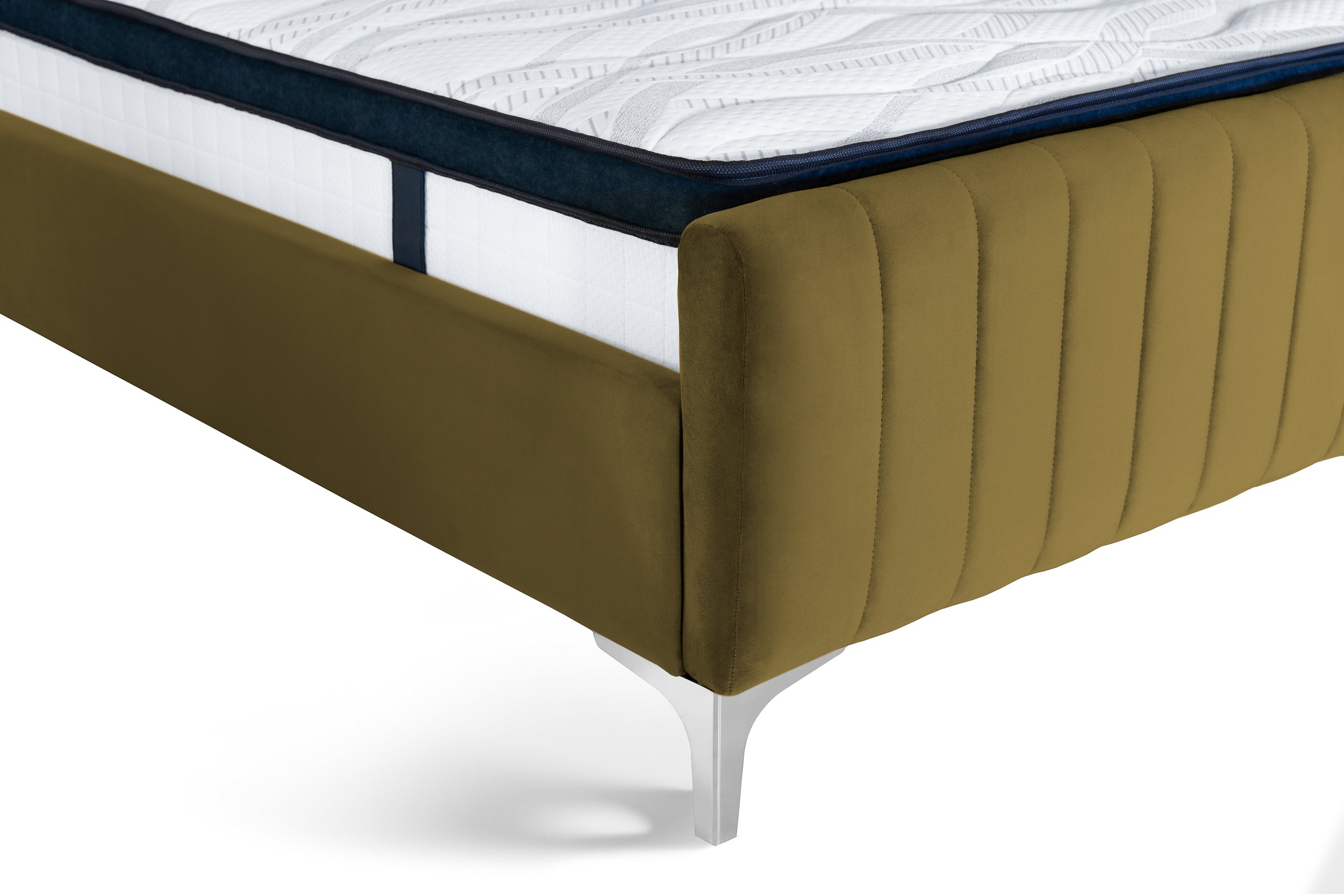 Pat tapițat Dino, cu somieră și picioare înalte #color_Verde-Velluto