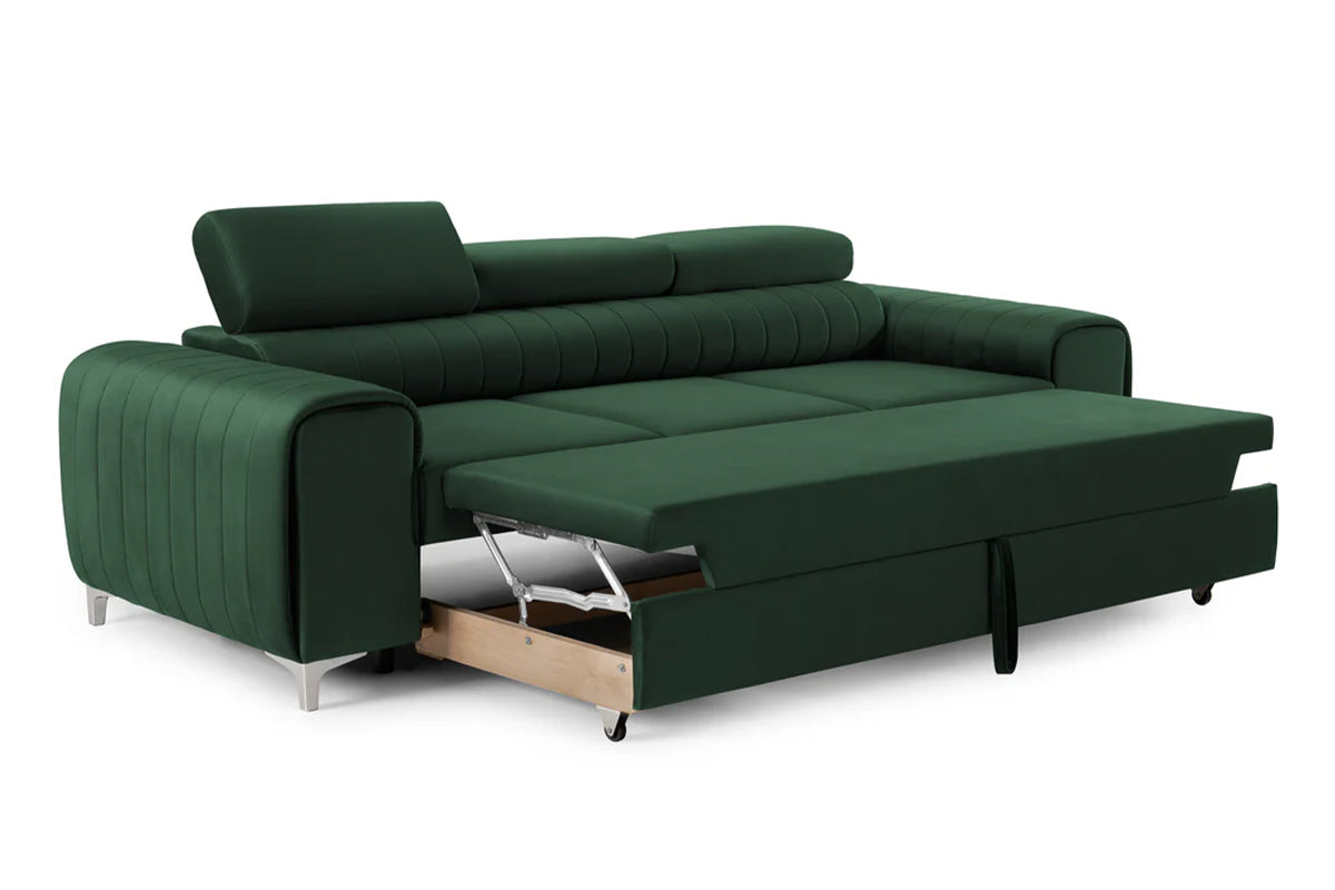 Canapea Extensibilă 3 locuri TIME, cu tetiere reglabile, cu suport lombar, 255x97x94 cm #color_Verde-Padure-Velluto