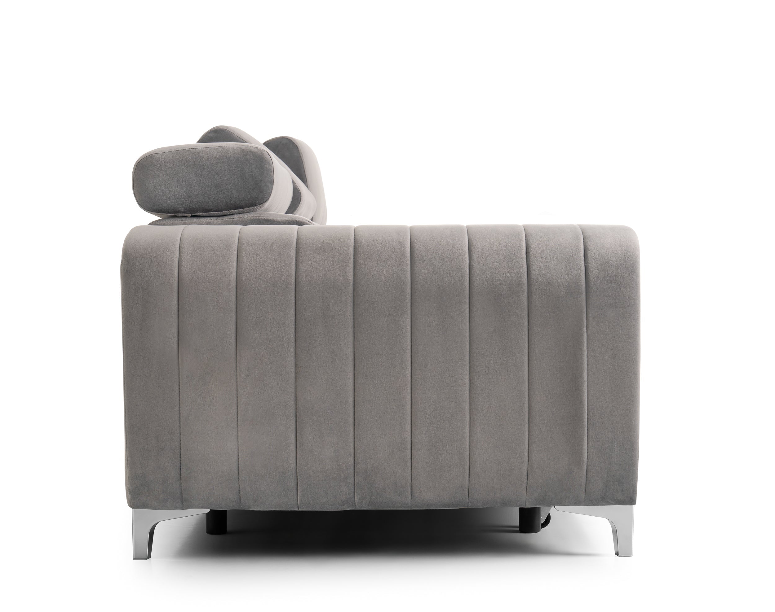 Canapea Extensibilă 3 locuri TIME, cu tetiere reglabile, cu suport lombar, 255x97x94 cm #color_Gri-Silver-Velluto