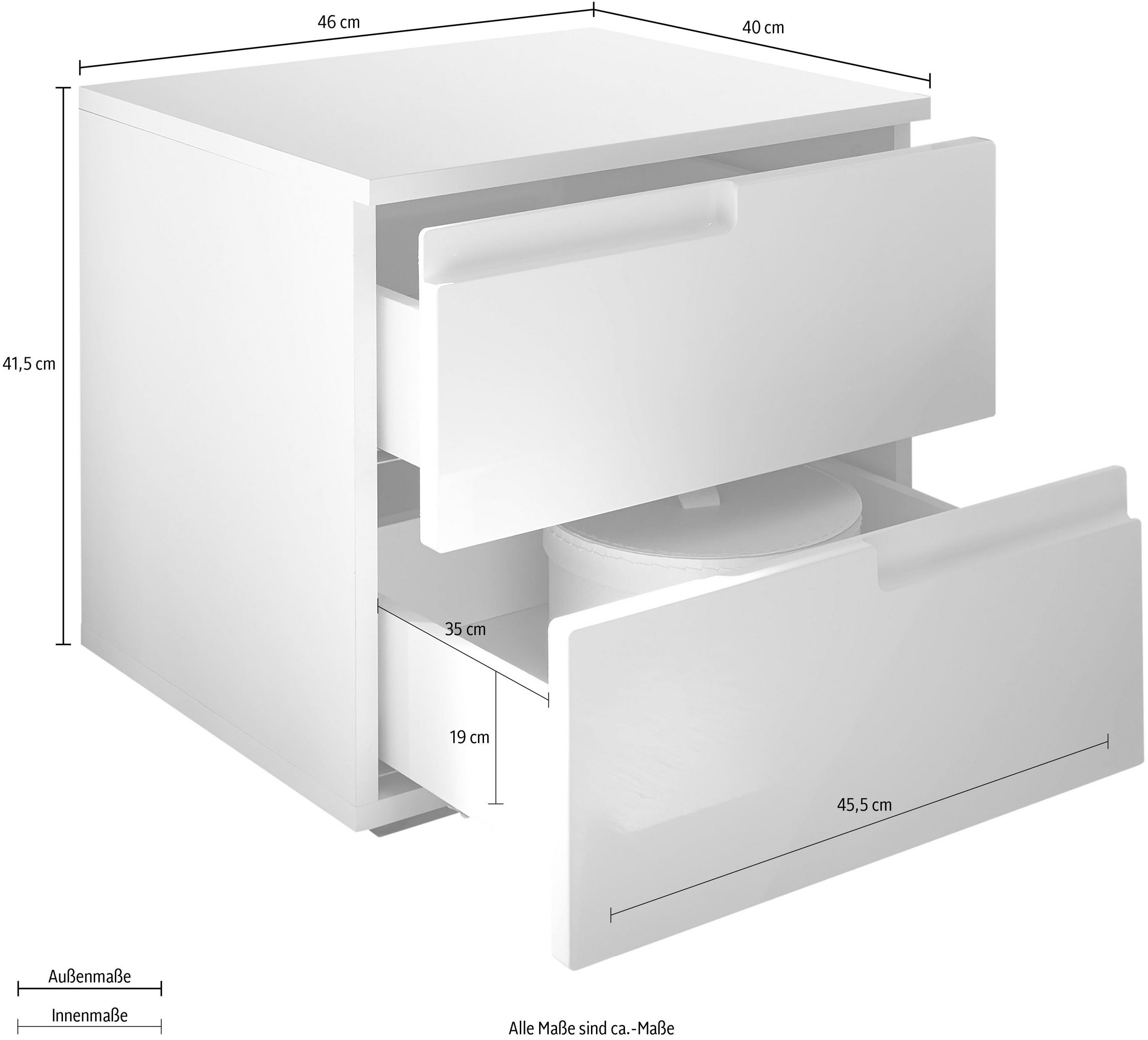 Set 2 noptiere Spice, alb, 2 sertare, melamină rezistentă, design modern cu mânere încastrate Arboteca