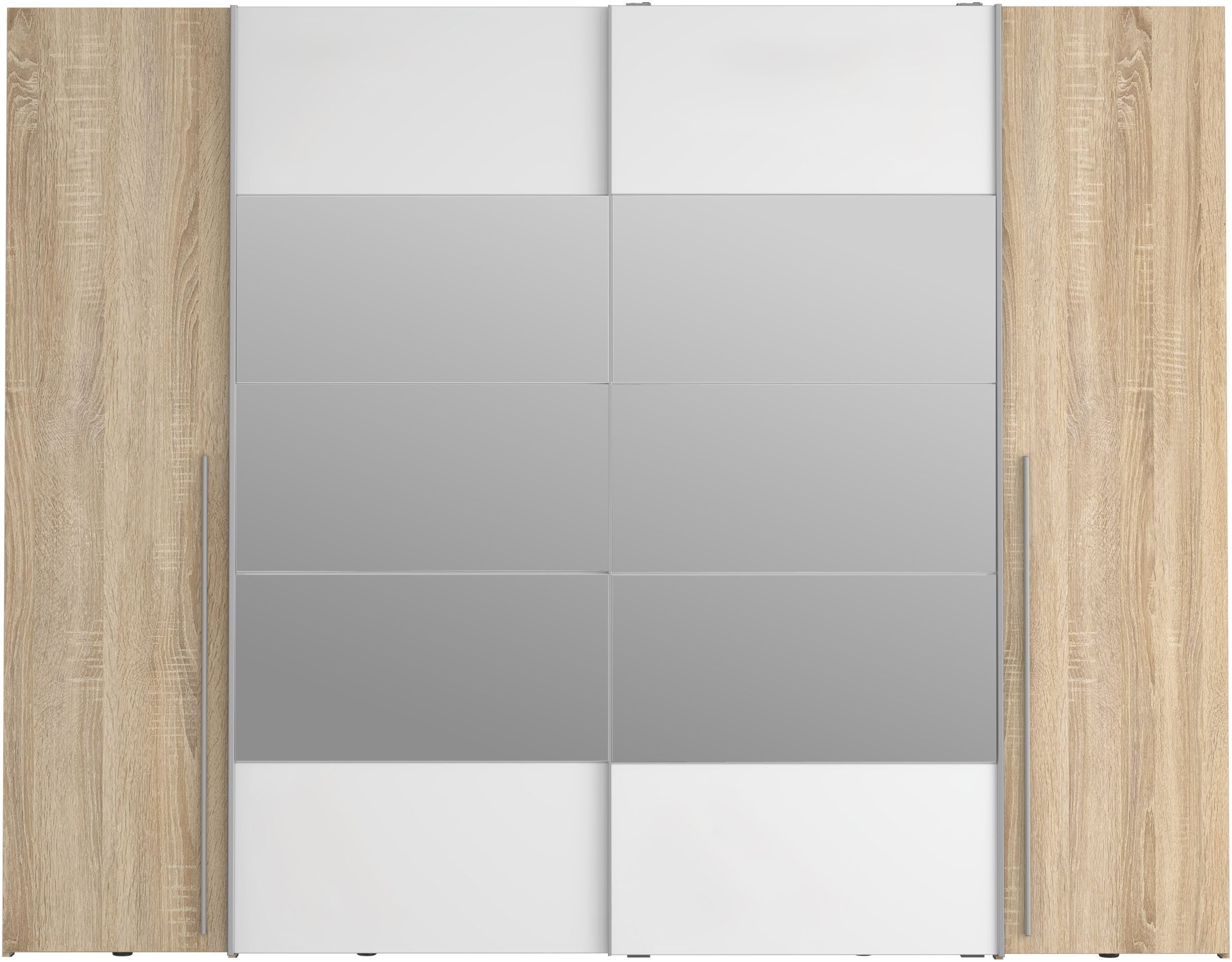 Dulap Narago cu oglindă, uși glisante și batante, alb/stejar sonoma, 270×210×61 cm Arboteca