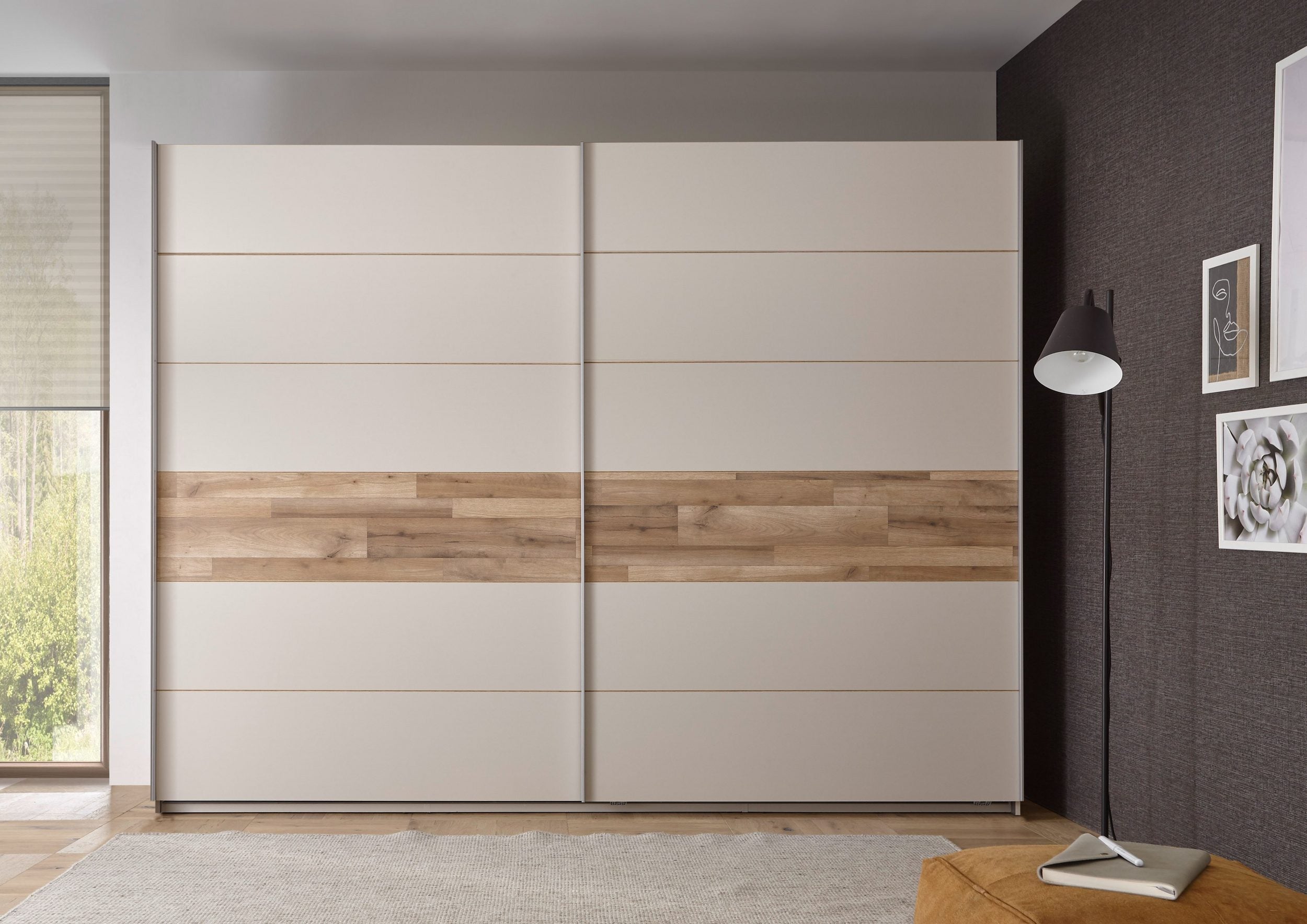 Dulap cu uși glisante Cadore, 2 uși, PAL, Champagne / Stejar Montana, 270×60×210 cm Arboteca