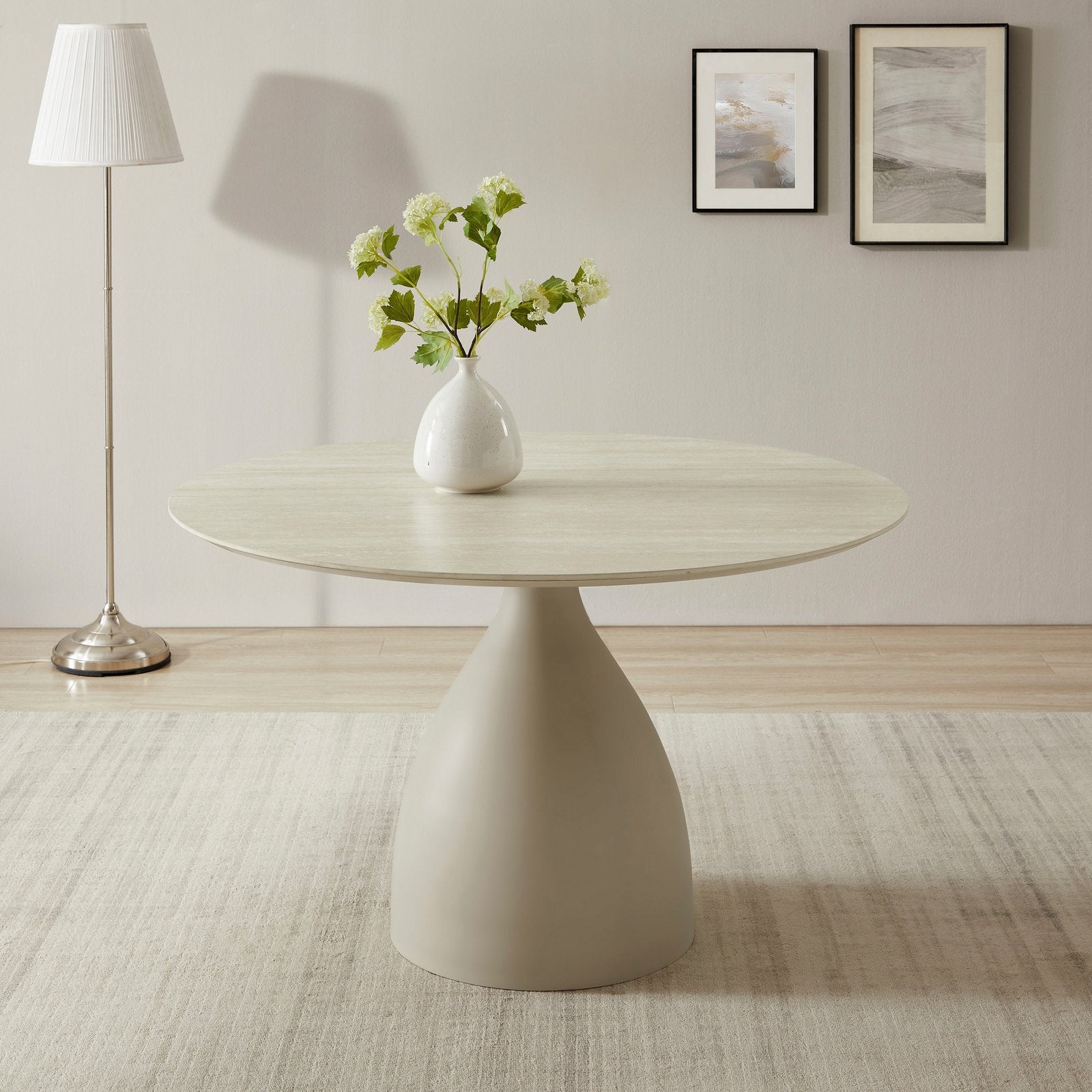 Masă de dining Lealux cu blat din piatră sinterizată, bej, 120 cm Arboteca