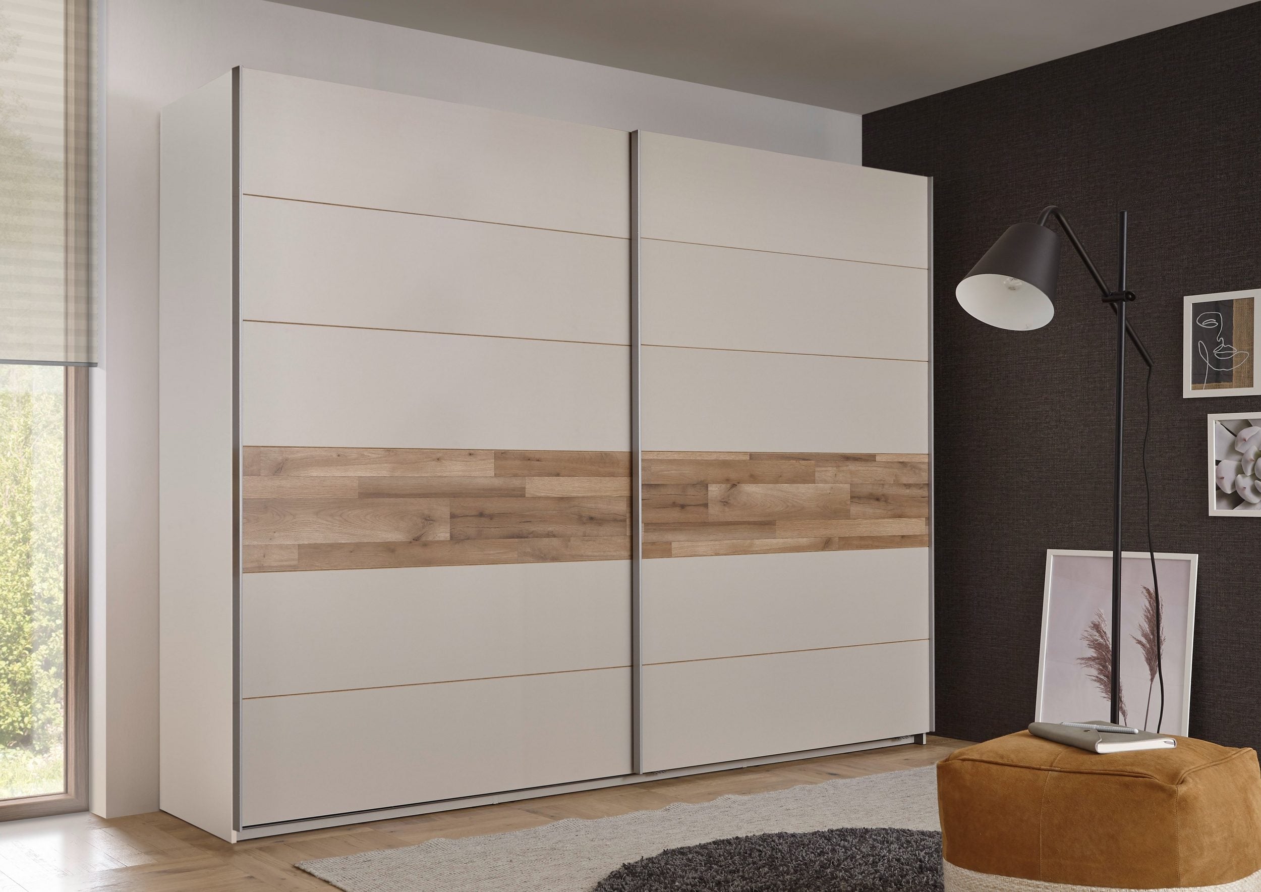 Dulap cu uși glisante Cadore, 2 uși, PAL, Champagne / Stejar Montana, 270×60×210 cm Arboteca