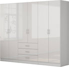 Dulap Trento cu 6 uși și 3 sertare, alb lucios, 240×200×56 cm Arboteca