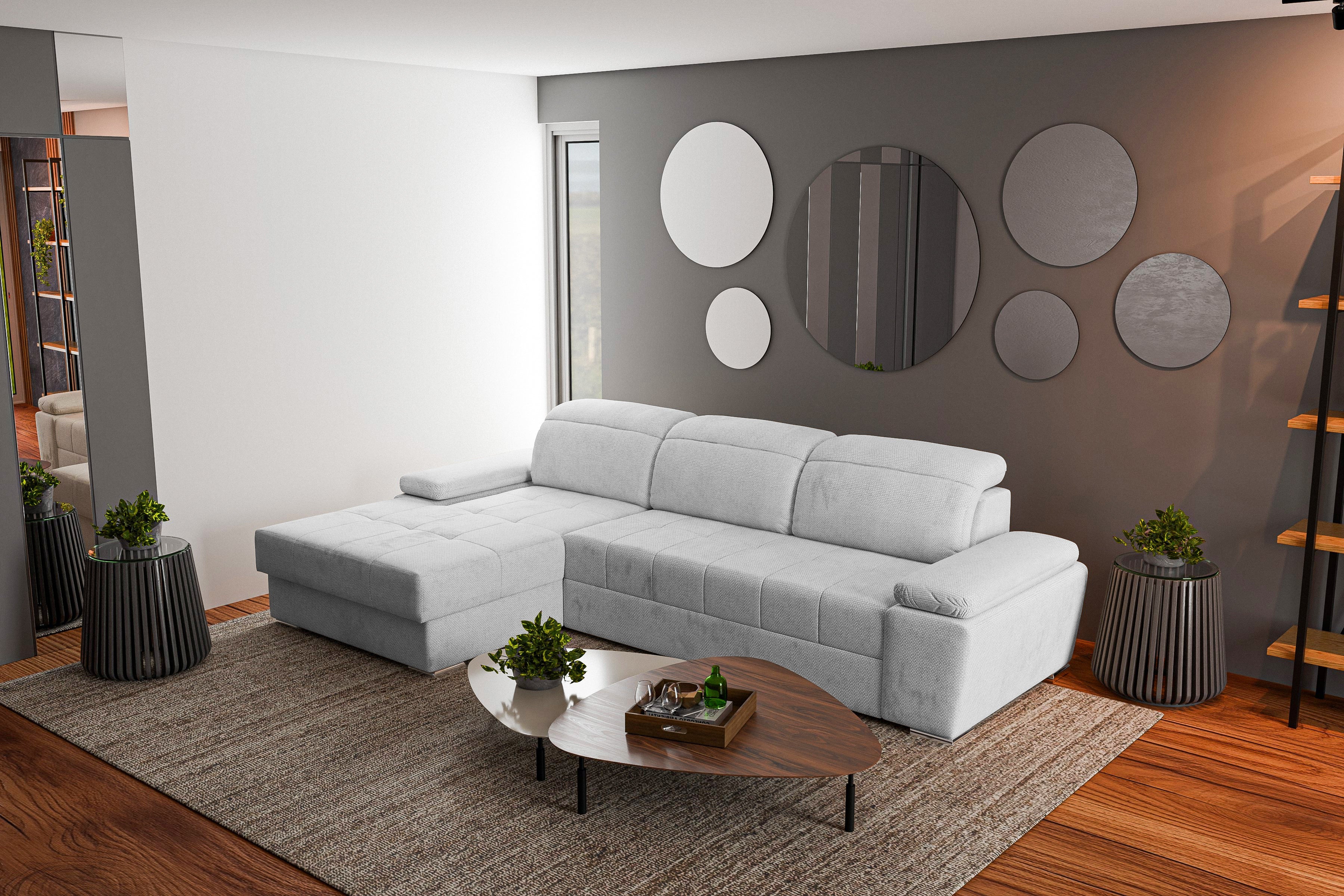 Colțar Extensibil TRENDY, cu ladă de depozitare, cu tetiere reglabile, variante stânga/dreapta 295x170x105 cm Prestige Home