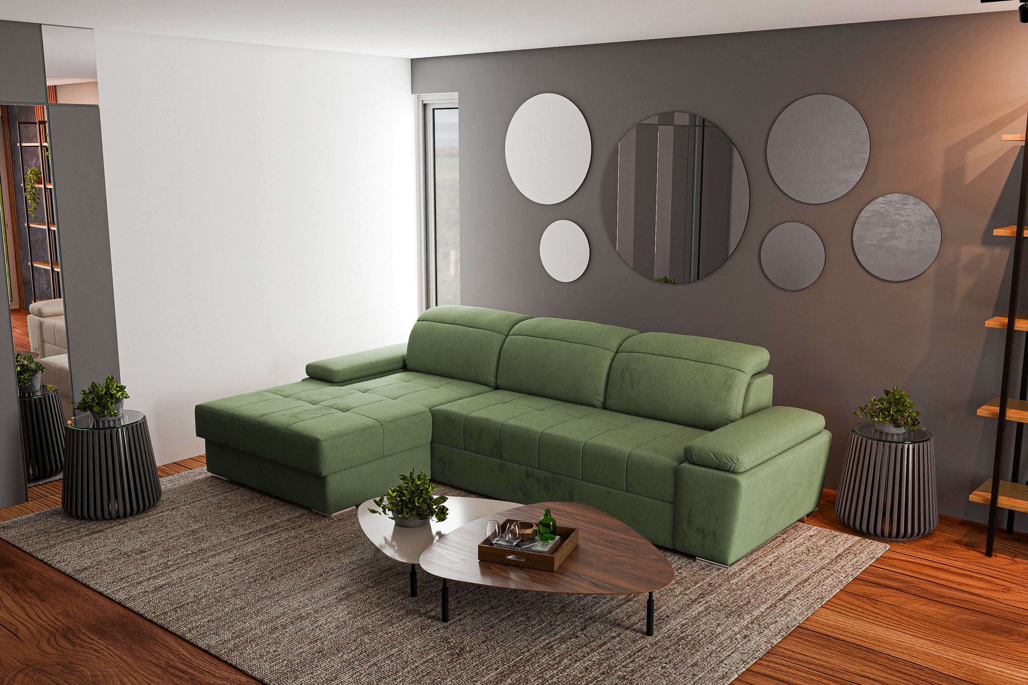 Colțar Extensibil TRENDY, cu ladă de depozitare, cu tetiere reglabile, variante stânga/dreapta 295x170x105 cm Prestige Home