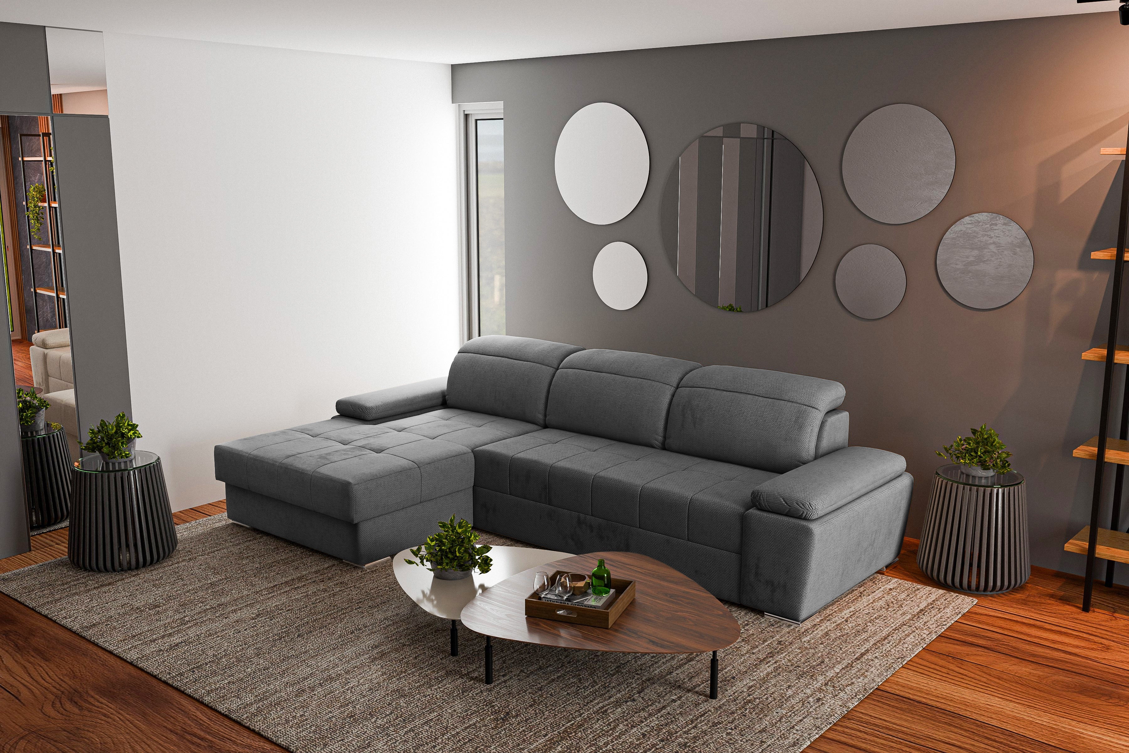 Colțar Extensibil TRENDY, cu ladă de depozitare, cu tetiere reglabile, variante stânga/dreapta 295x170x105 cm Prestige Home