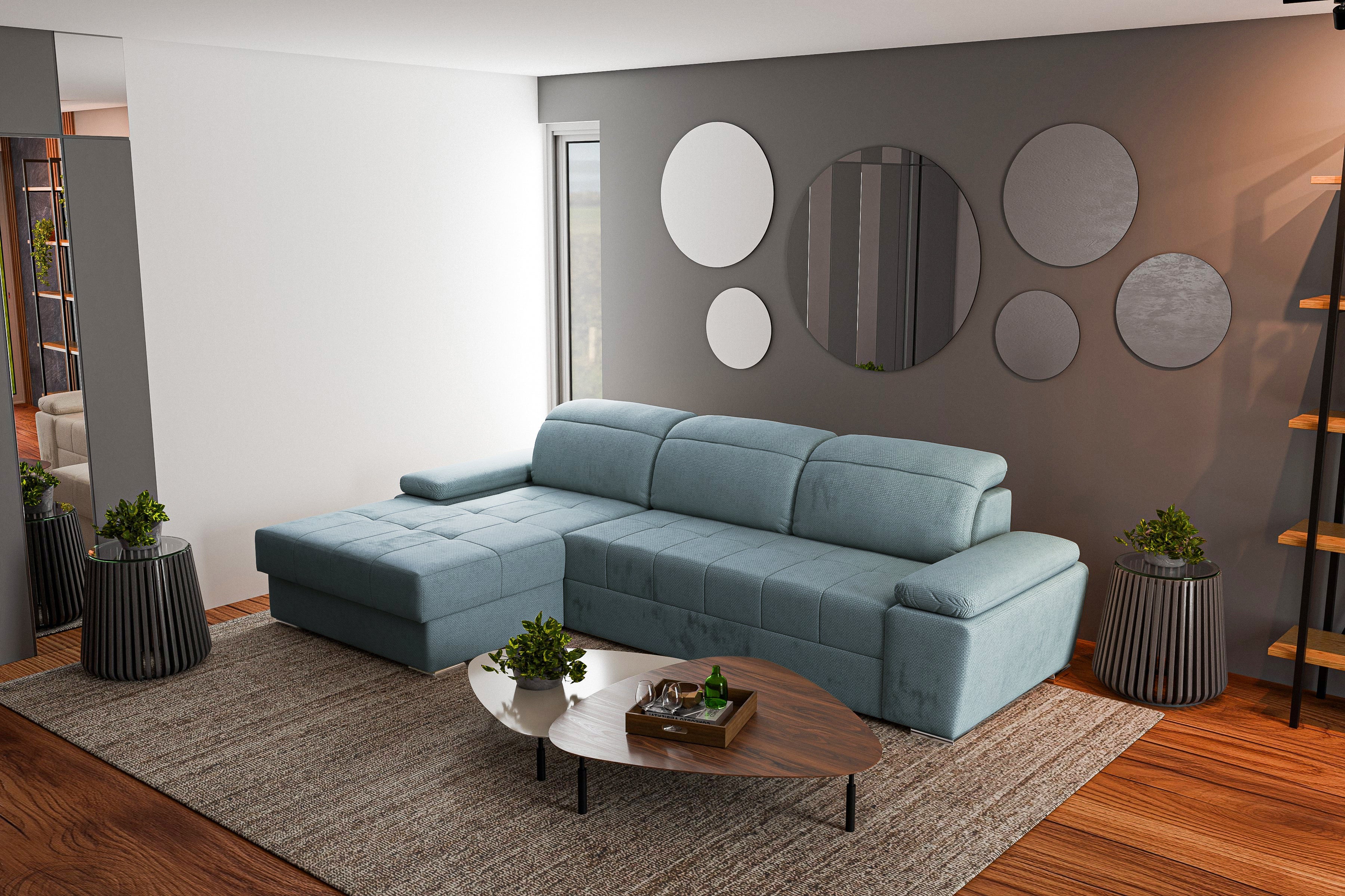 Colțar Extensibil TRENDY, cu ladă de depozitare, cu tetiere reglabile, variante stânga/dreapta 295x170x105 cm Prestige Home