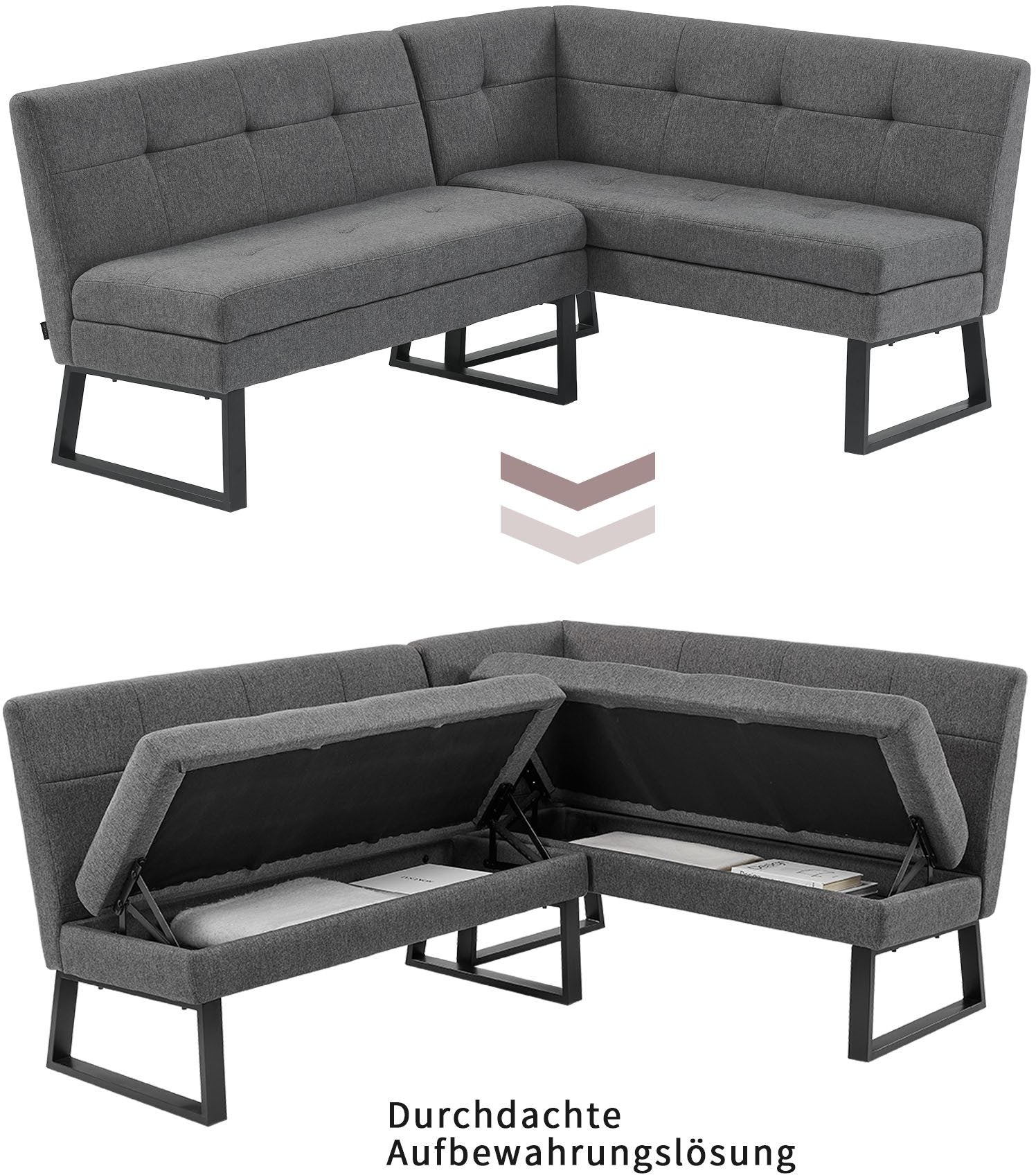 Set colțar bucătărie Geranium, masă și 2 scaune, 180×141×80,5 cm ,dreapta Arboteca