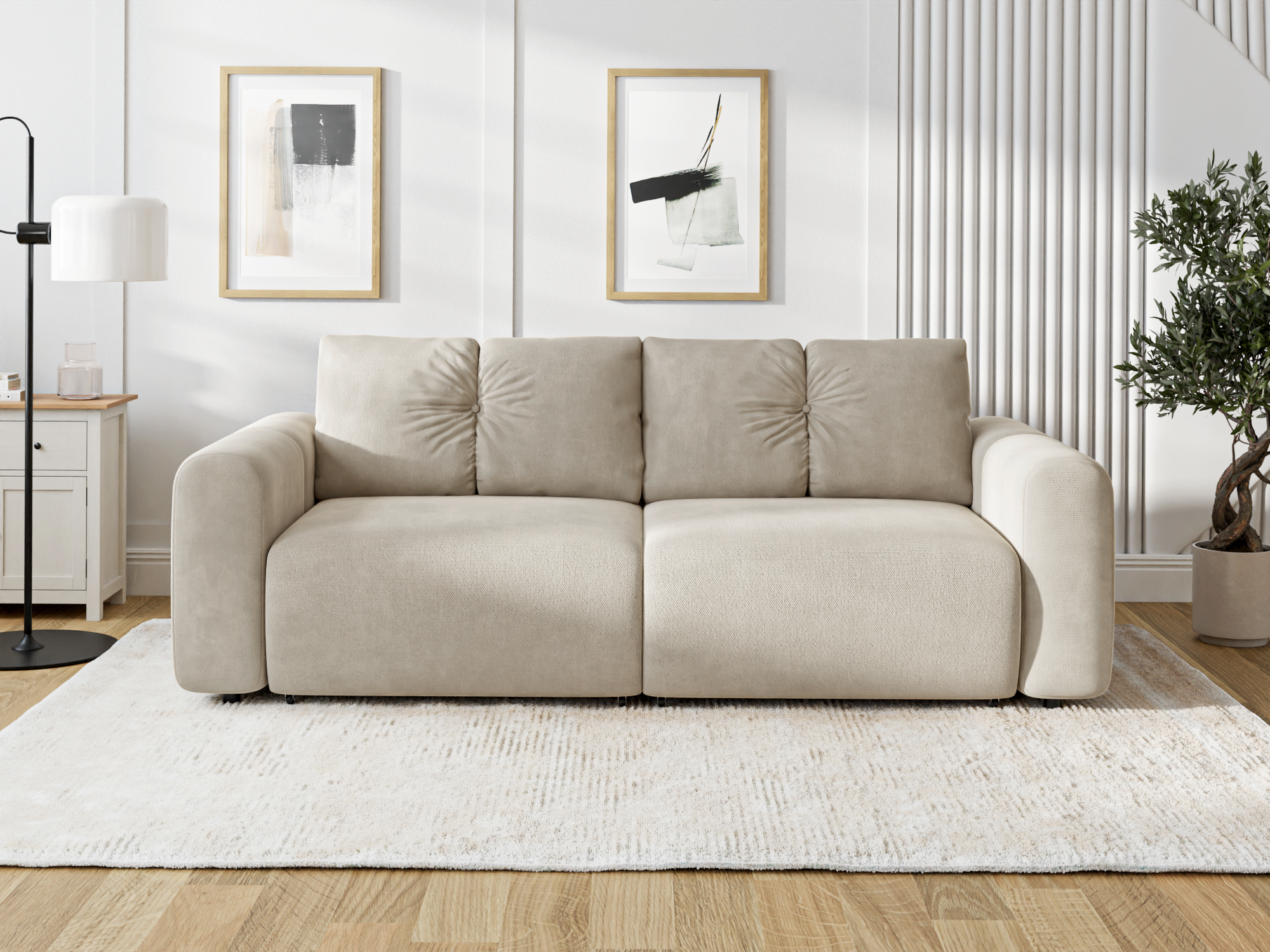 Canapea Extensibilă 3 locuri GEORGIA, cu 2 lăzi depozitare, 248x110x90 cm, #color_Bej-Havana