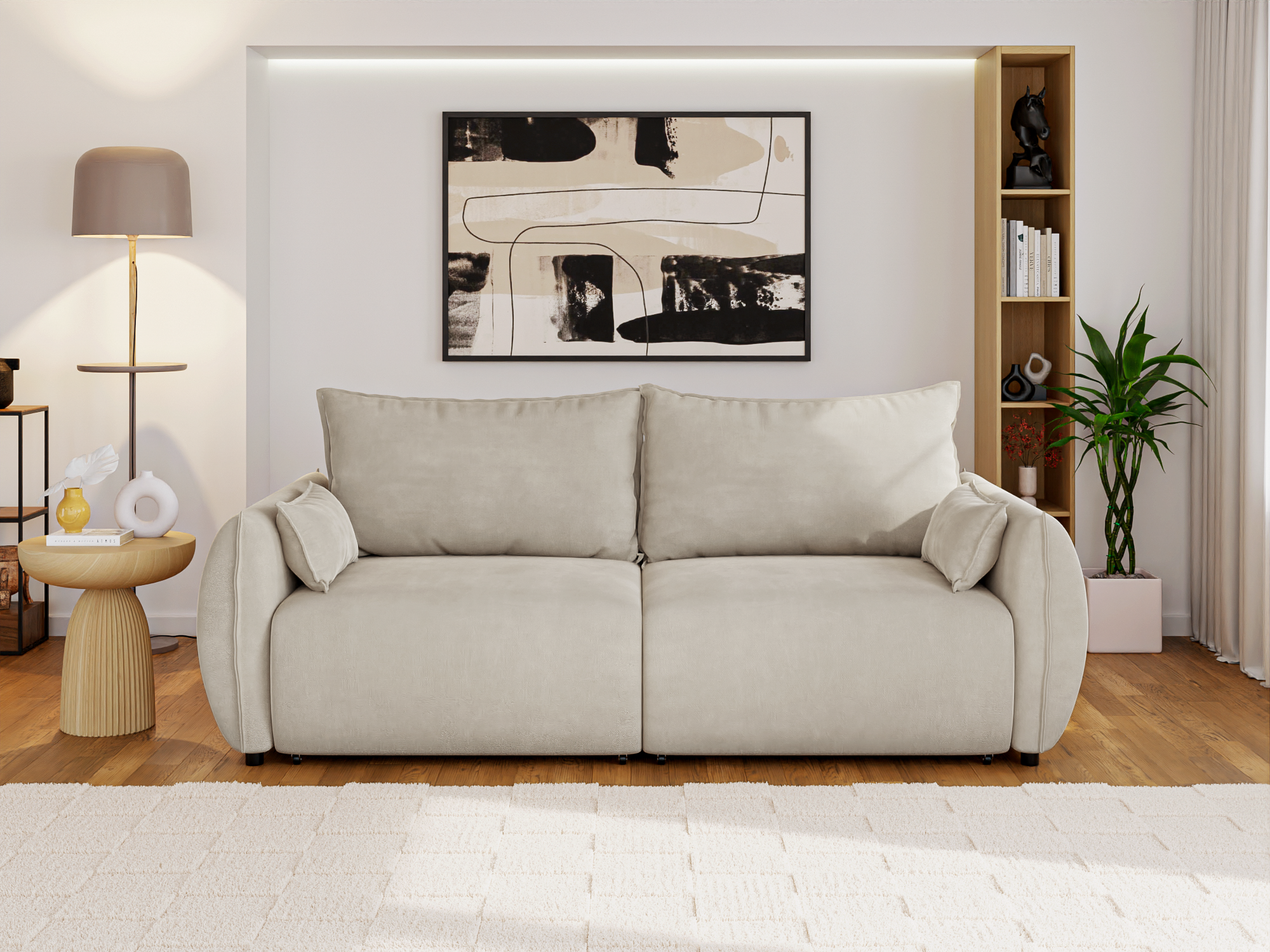 Canapea Extensibilă 3 locuri OSAKA, cu ladă depozitare, 238x110x90 cm #color_Bej-Havana