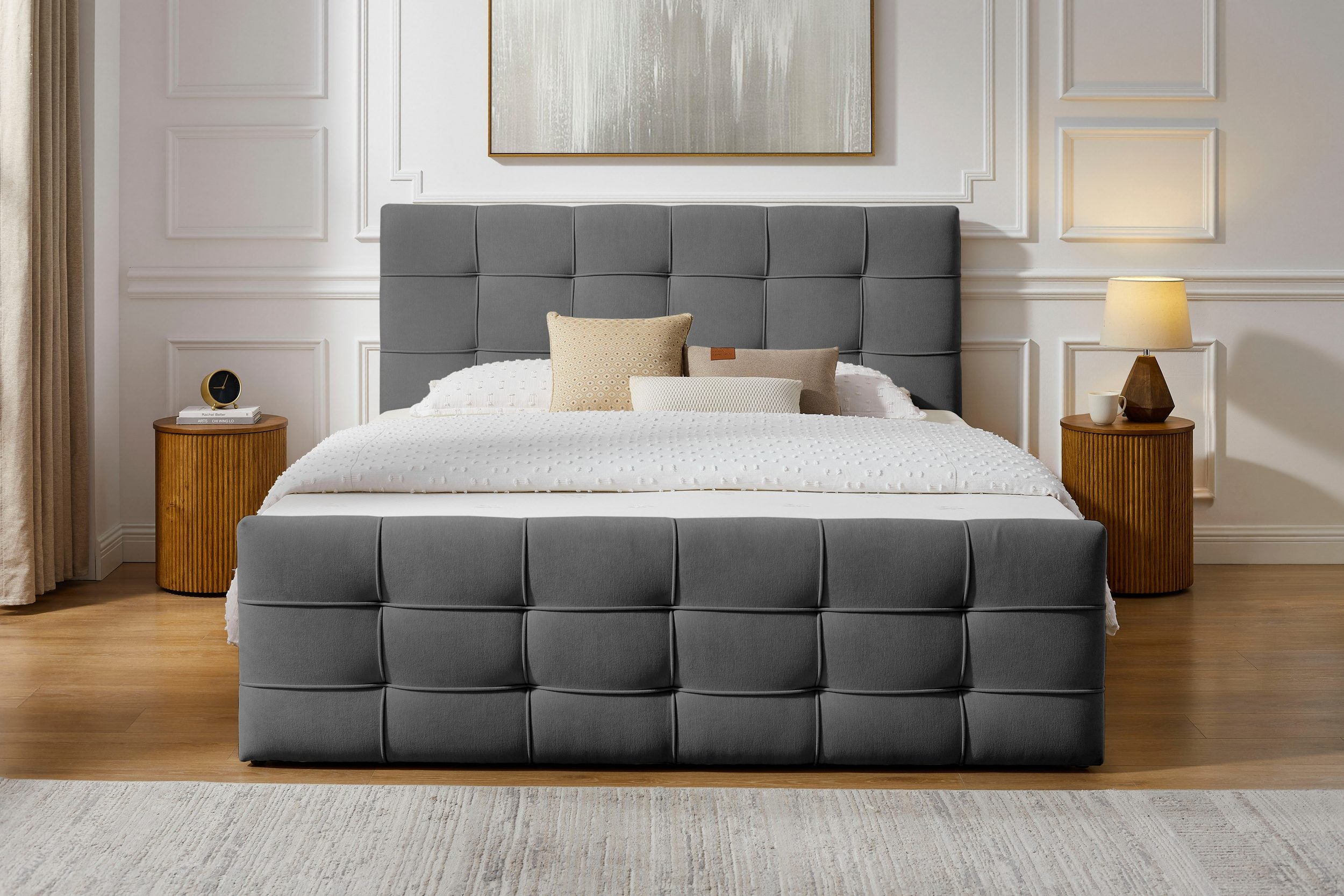 Pat boxspring Lilienne, 180×200 cm, ladă depozitare, saltea H3 + topper Arboteca