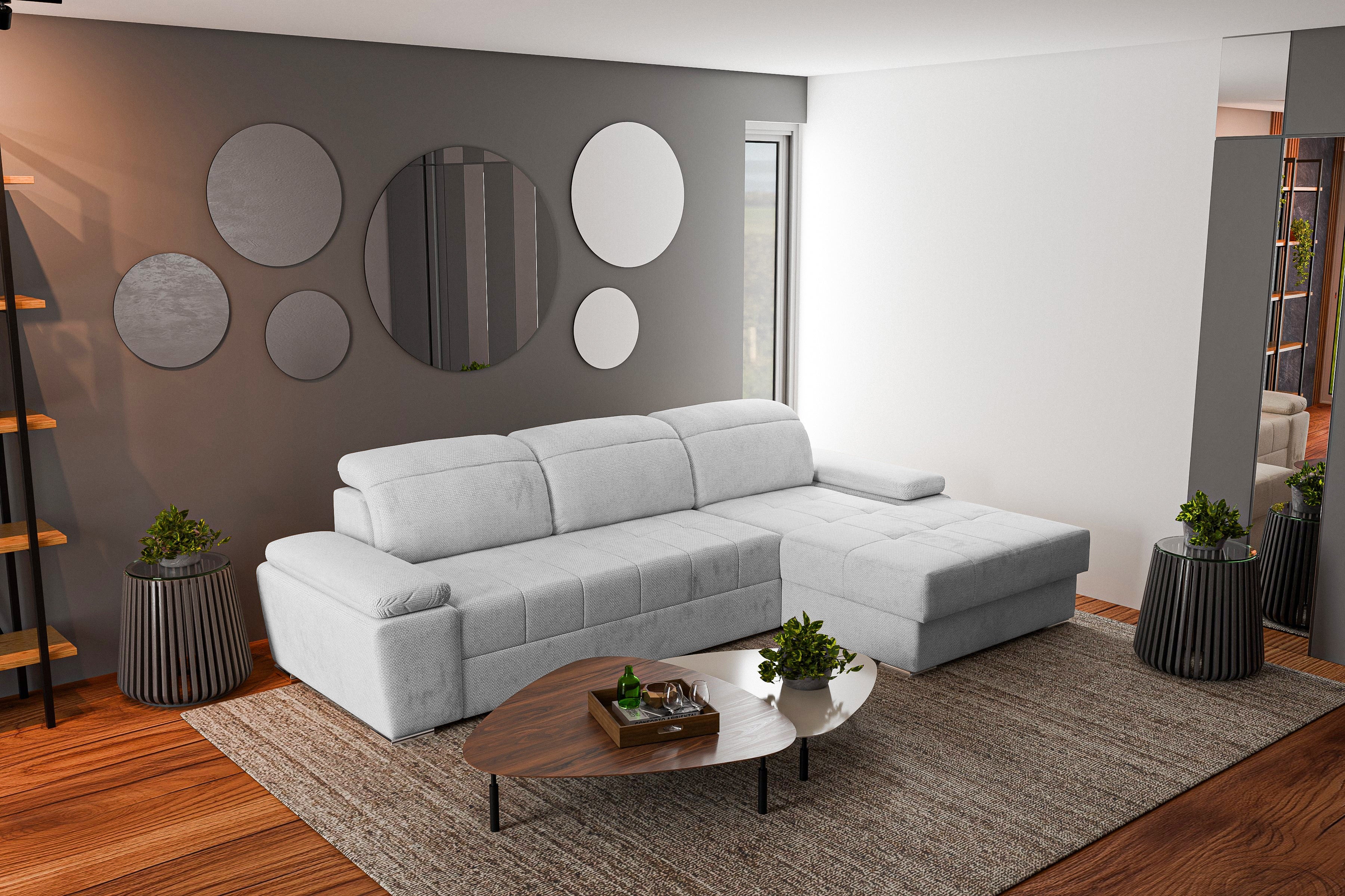 Colțar Extensibil TRENDY, cu ladă de depozitare, cu tetiere reglabile, variante stânga/dreapta 295x170x105 cm Prestige Home