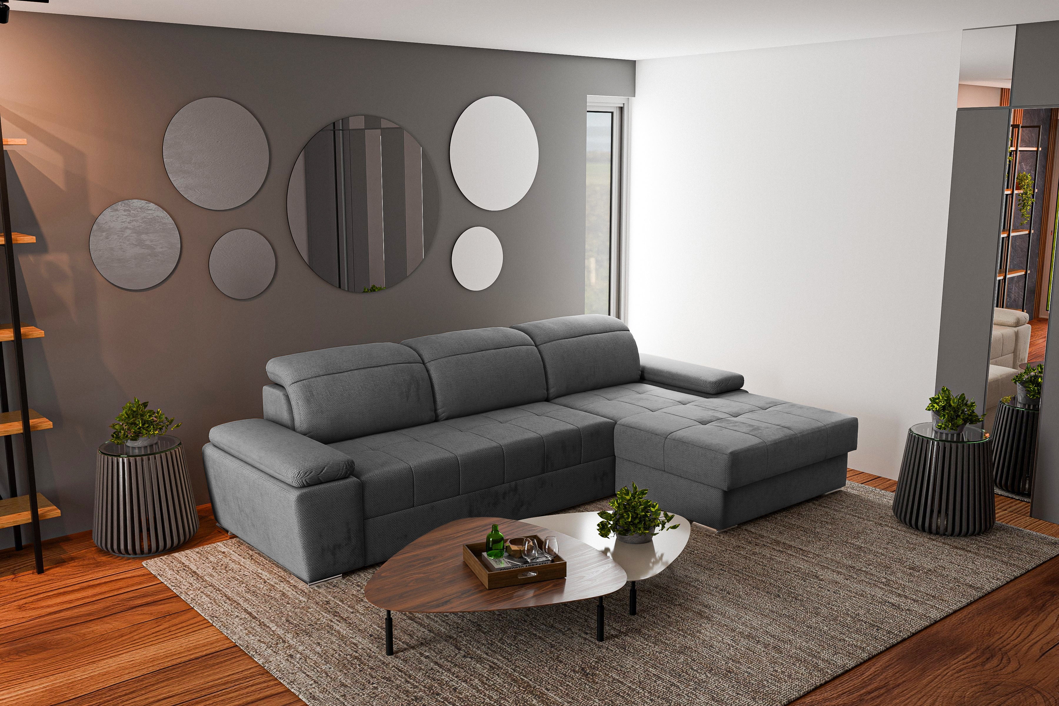 Colțar Extensibil TRENDY, cu ladă de depozitare, cu tetiere reglabile, variante stânga/dreapta 295x170x105 cm Prestige Home