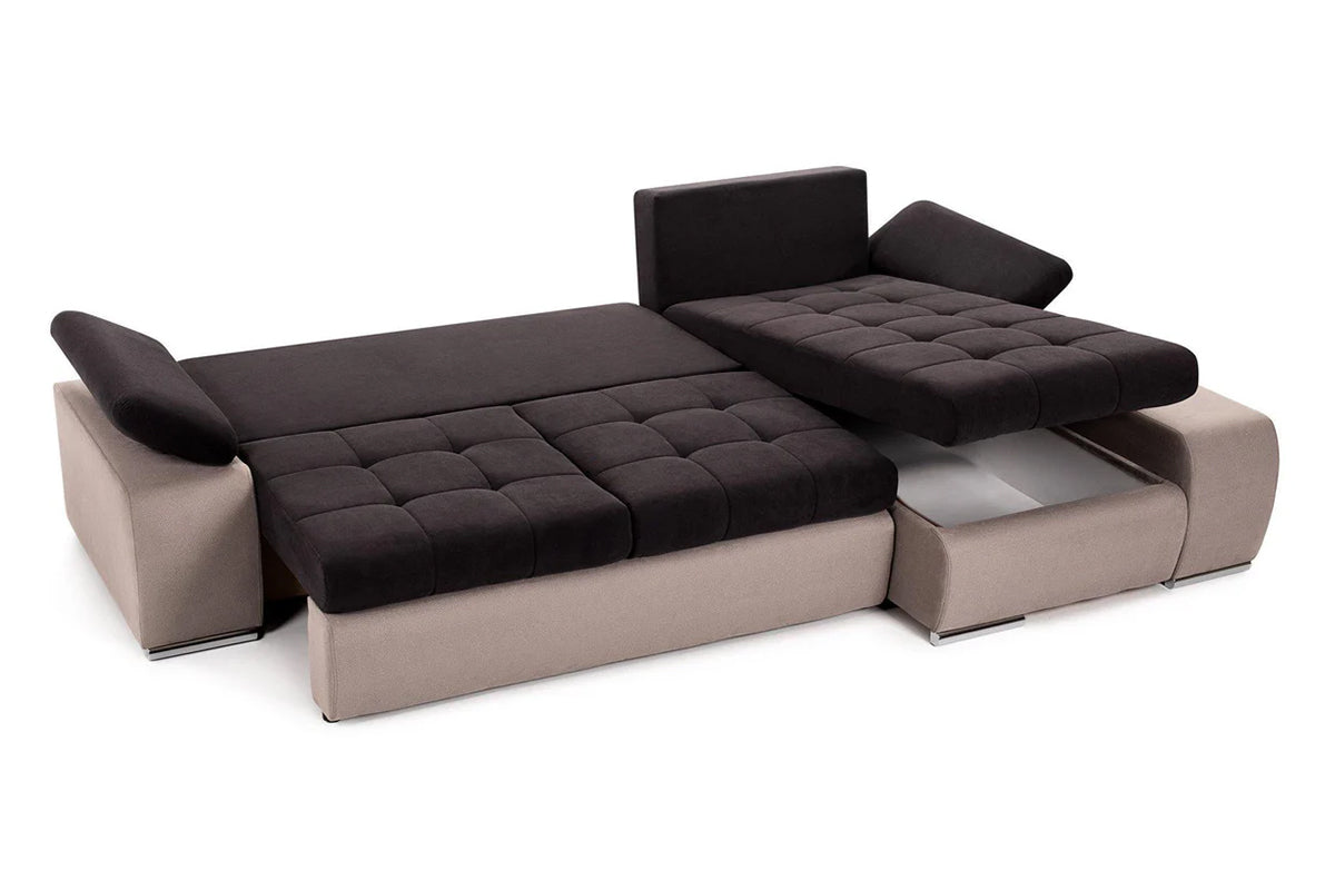 Colțar Extensibil VENETIA, cu ladă de depozitare, variante stânga/dreapta 290x170x80 cm, #color_Negru-Bej-Enjoy