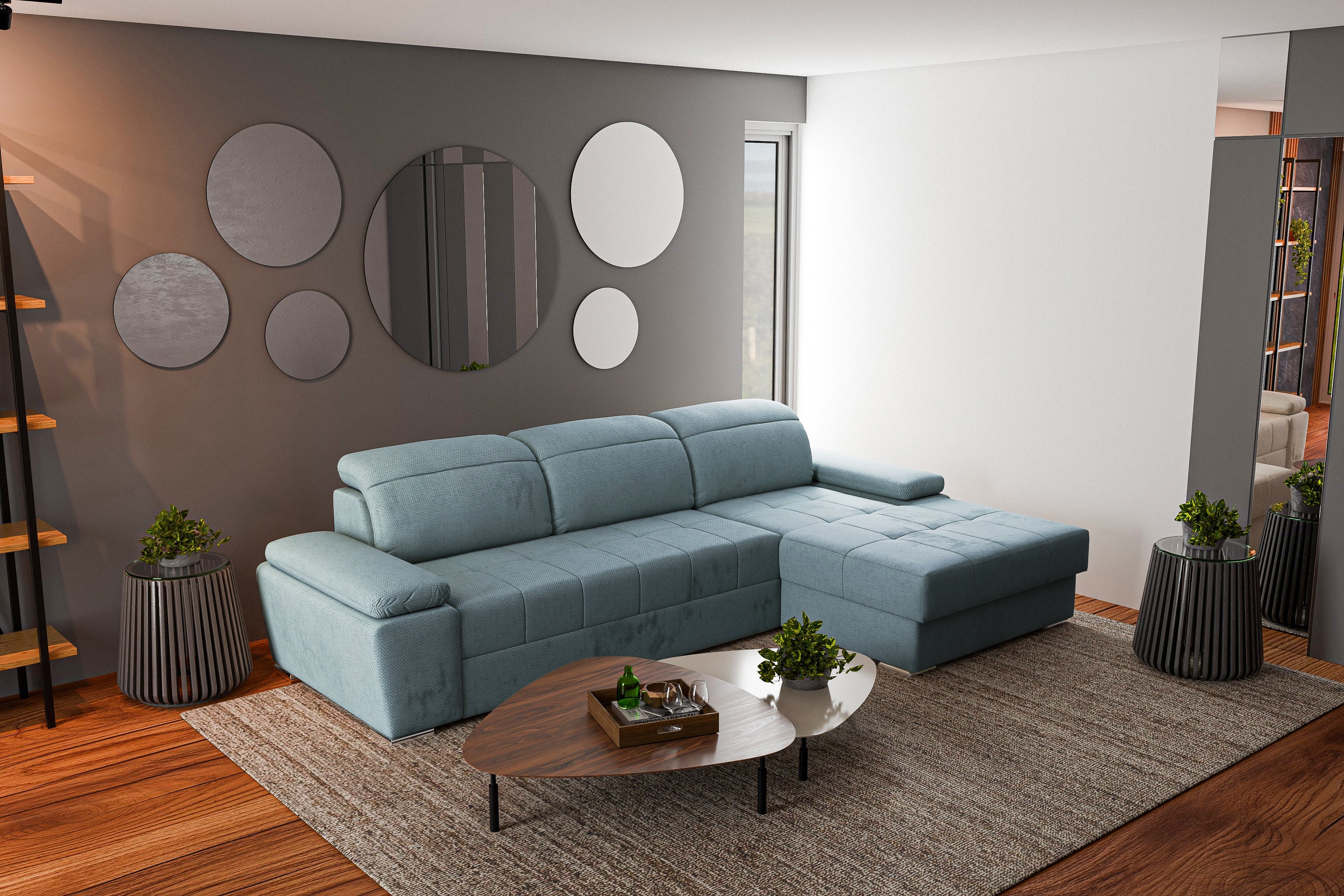 Colțar Extensibil TRENDY, cu ladă de depozitare, cu tetiere reglabile, variante stânga/dreapta 295x170x105 cm Prestige Home