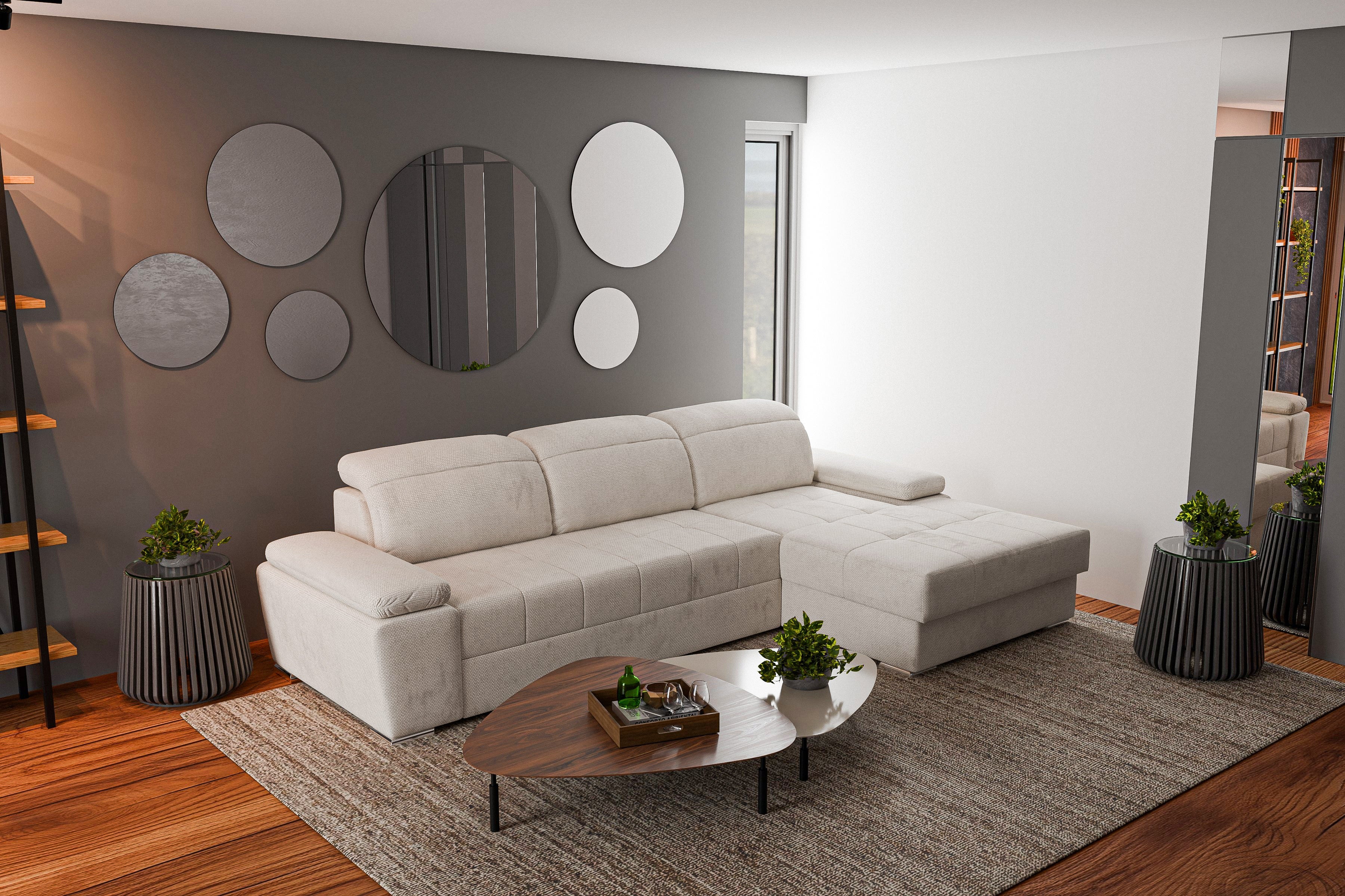 Colțar Extensibil TRENDY, cu ladă de depozitare, cu tetiere reglabile, variante stânga/dreapta 295x170x105 cm Prestige Home