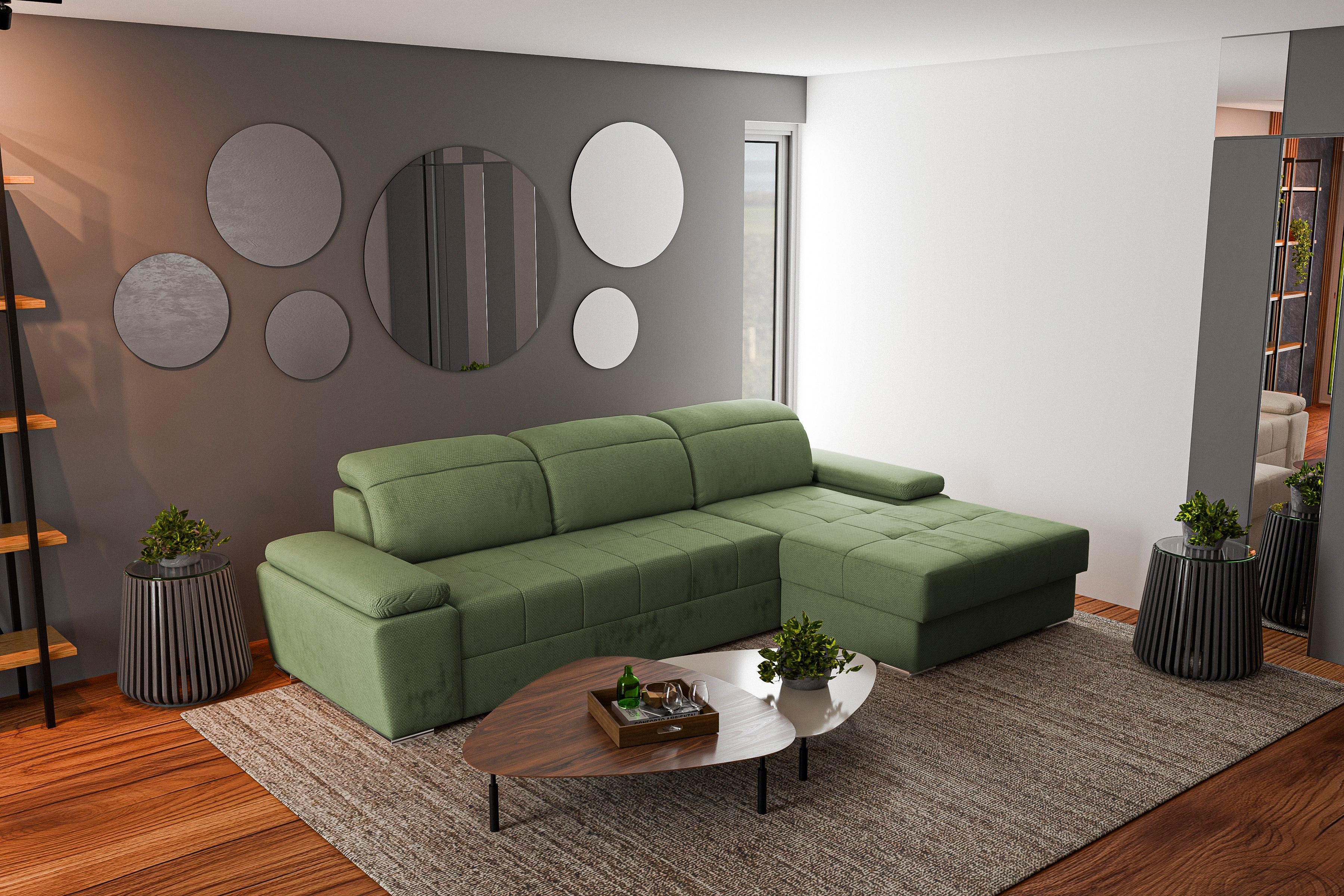Colțar Extensibil TRENDY, cu ladă de depozitare, cu tetiere reglabile, variante stânga/dreapta 295x170x105 cm Prestige Home