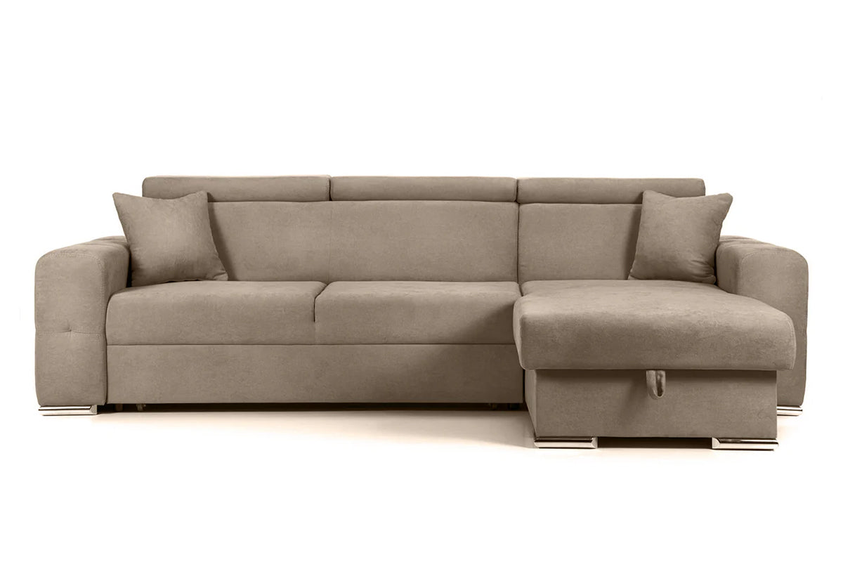 Colțar Extensibil BELLAGIO, șezlong interschimbabil, cu ladă de depozitare, cu tetiere reglabile, 280x170x100 cm Bej-Enjoy Dreapta Prestige Home