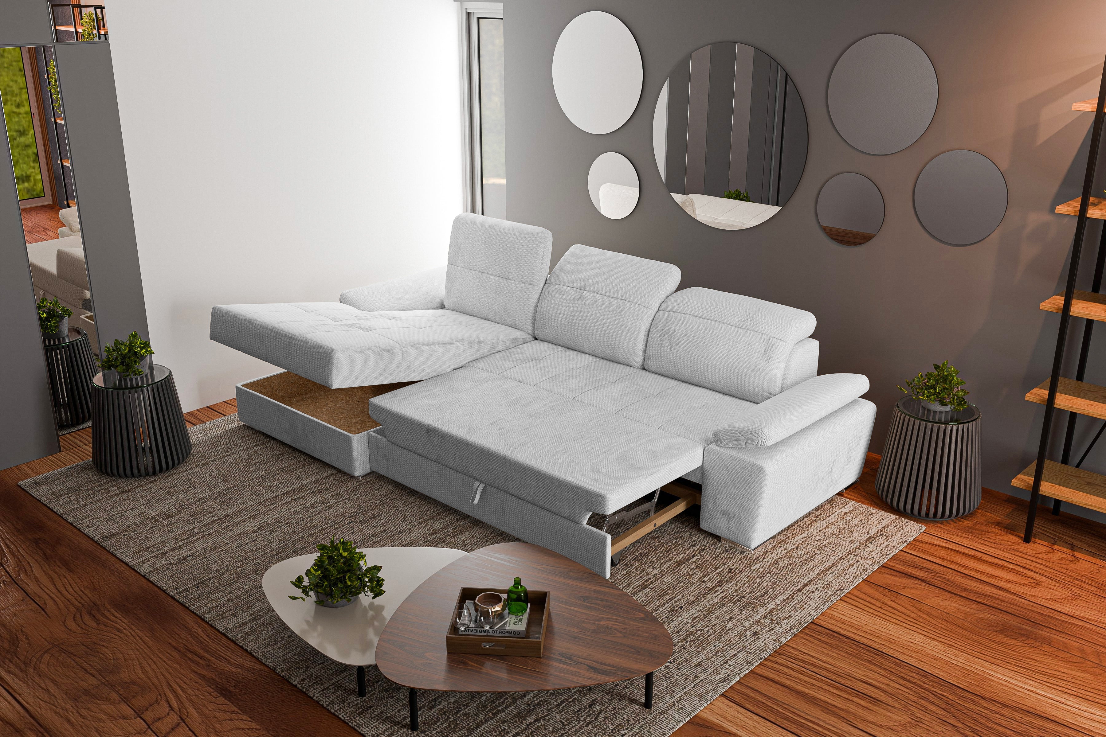 Colțar Extensibil TRENDY, cu ladă de depozitare, cu tetiere reglabile, variante stânga/dreapta 295x170x105 cm Prestige Home