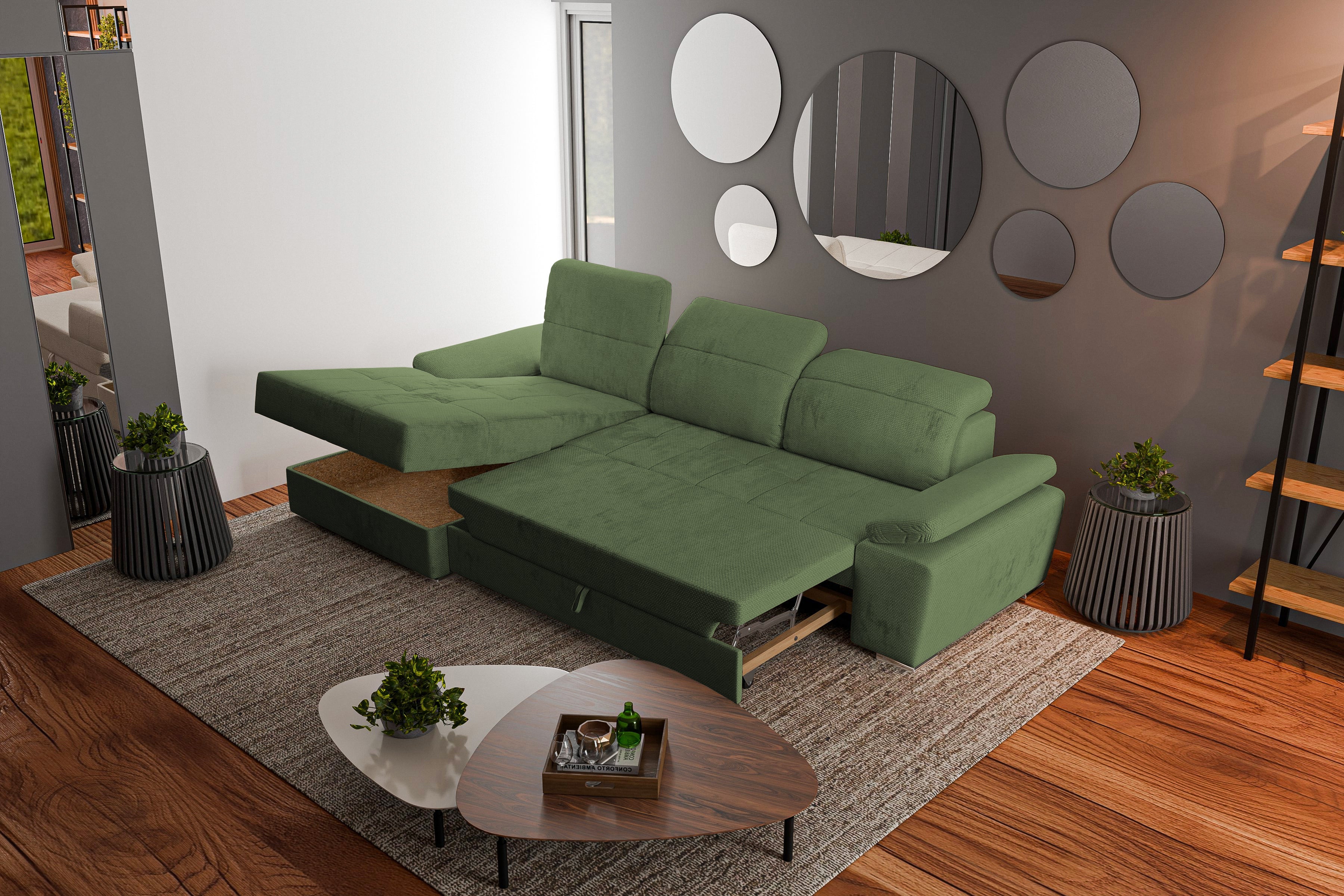 Colțar Extensibil TRENDY, cu ladă de depozitare, cu tetiere reglabile, variante stânga/dreapta 295x170x105 cm Prestige Home