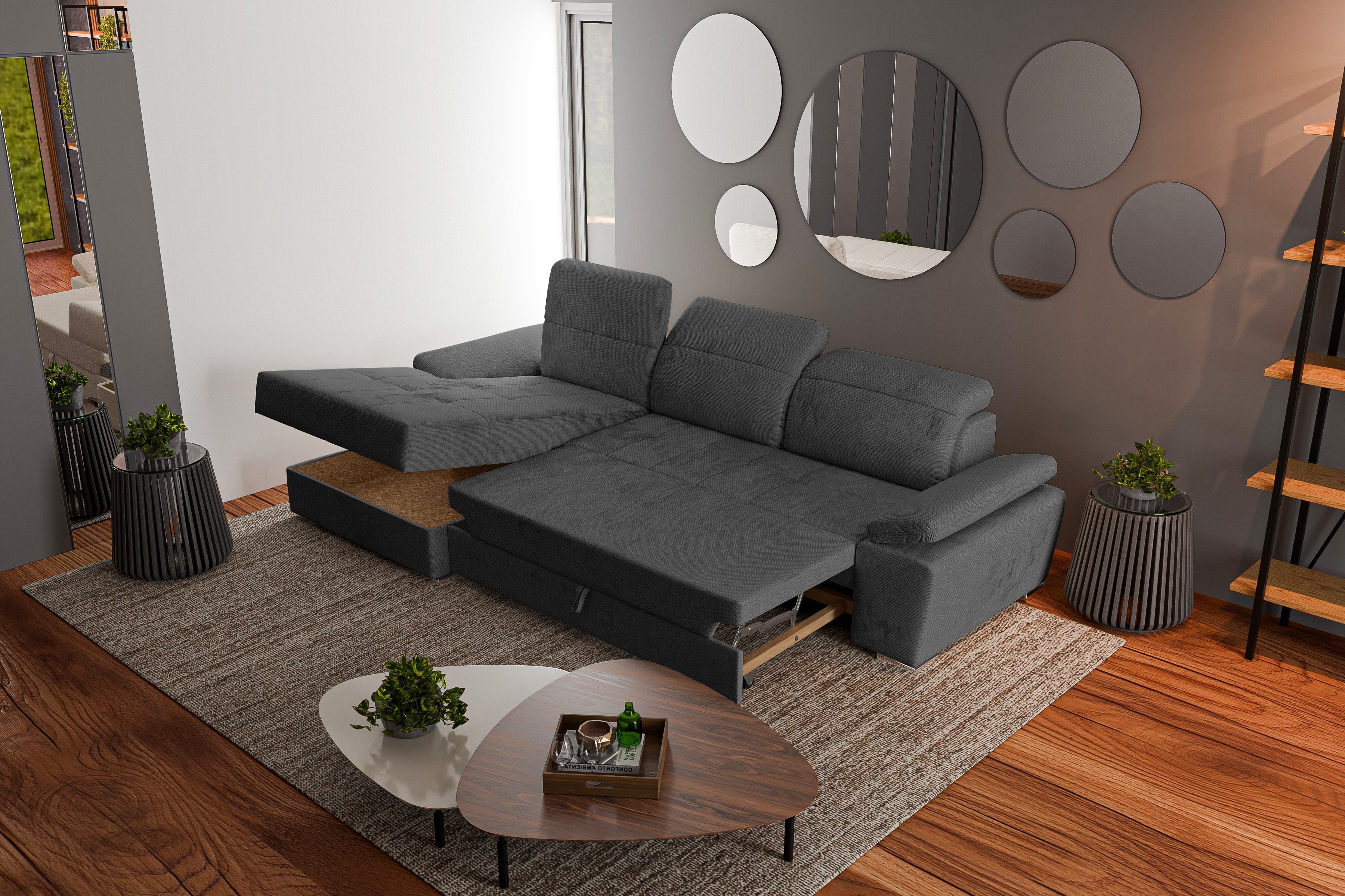 Colțar Extensibil TRENDY, cu ladă de depozitare, cu tetiere reglabile, variante stânga/dreapta 295x170x105 cm Prestige Home