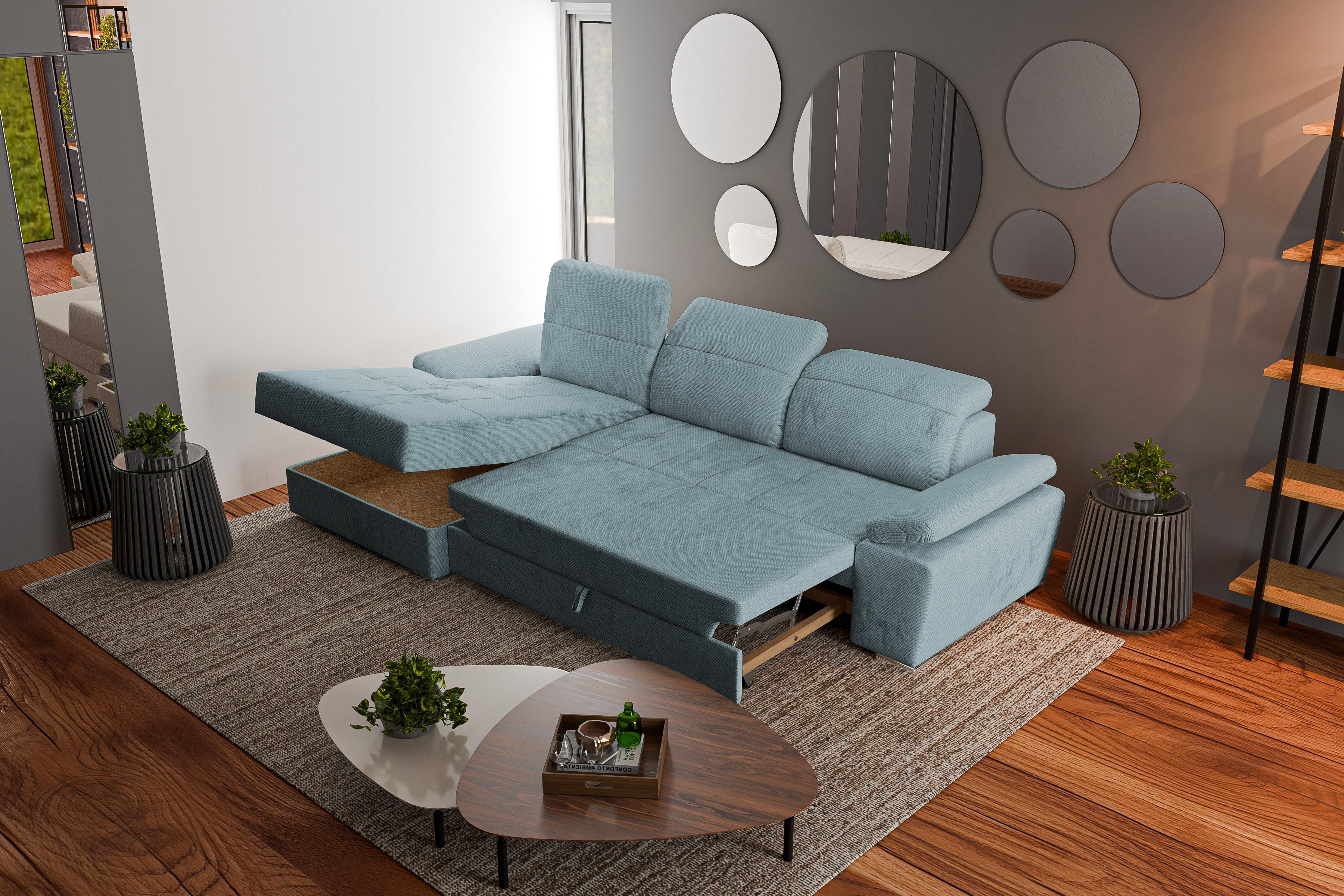 Colțar Extensibil TRENDY, cu ladă de depozitare, cu tetiere reglabile, variante stânga/dreapta 295x170x105 cm Prestige Home