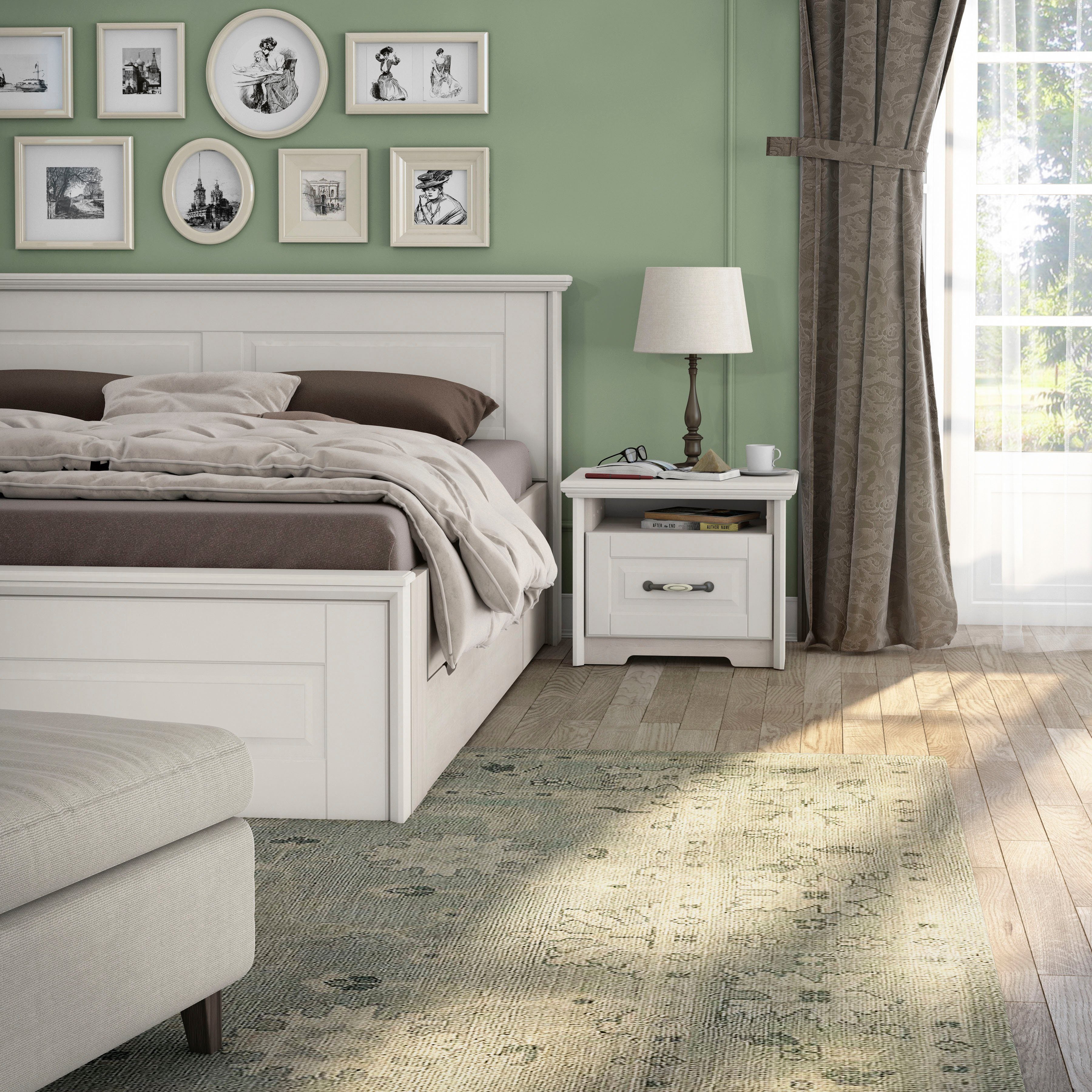 Cadru de pat Evergreen 160×200 cm, stil rustic, MDF lăcuit – alb Arboteca