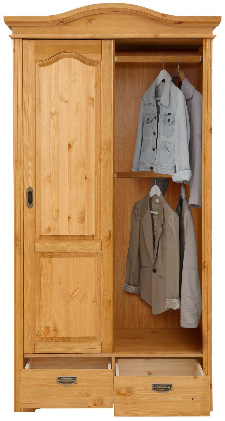 Dulap Konrad cu uși glisante, pin masiv natur, 111×207×64 cm Arboteca