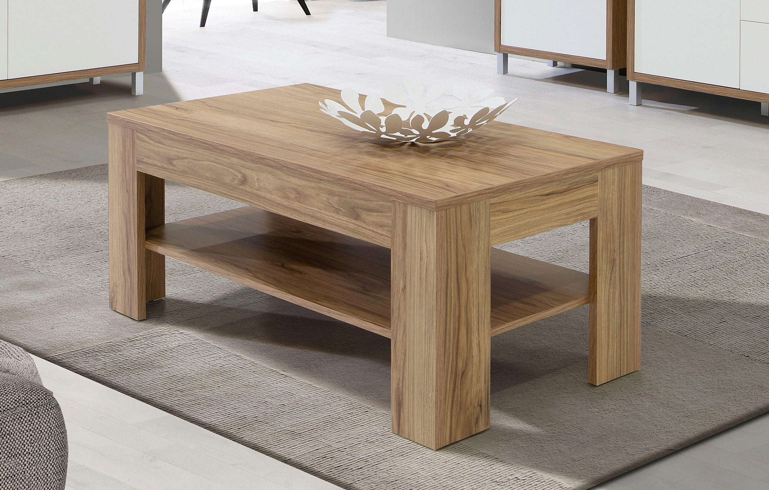 Măsuță de cafea FORTE cu raft, PAL, aspect lemn, 110×60×45,5 cm Arboteca