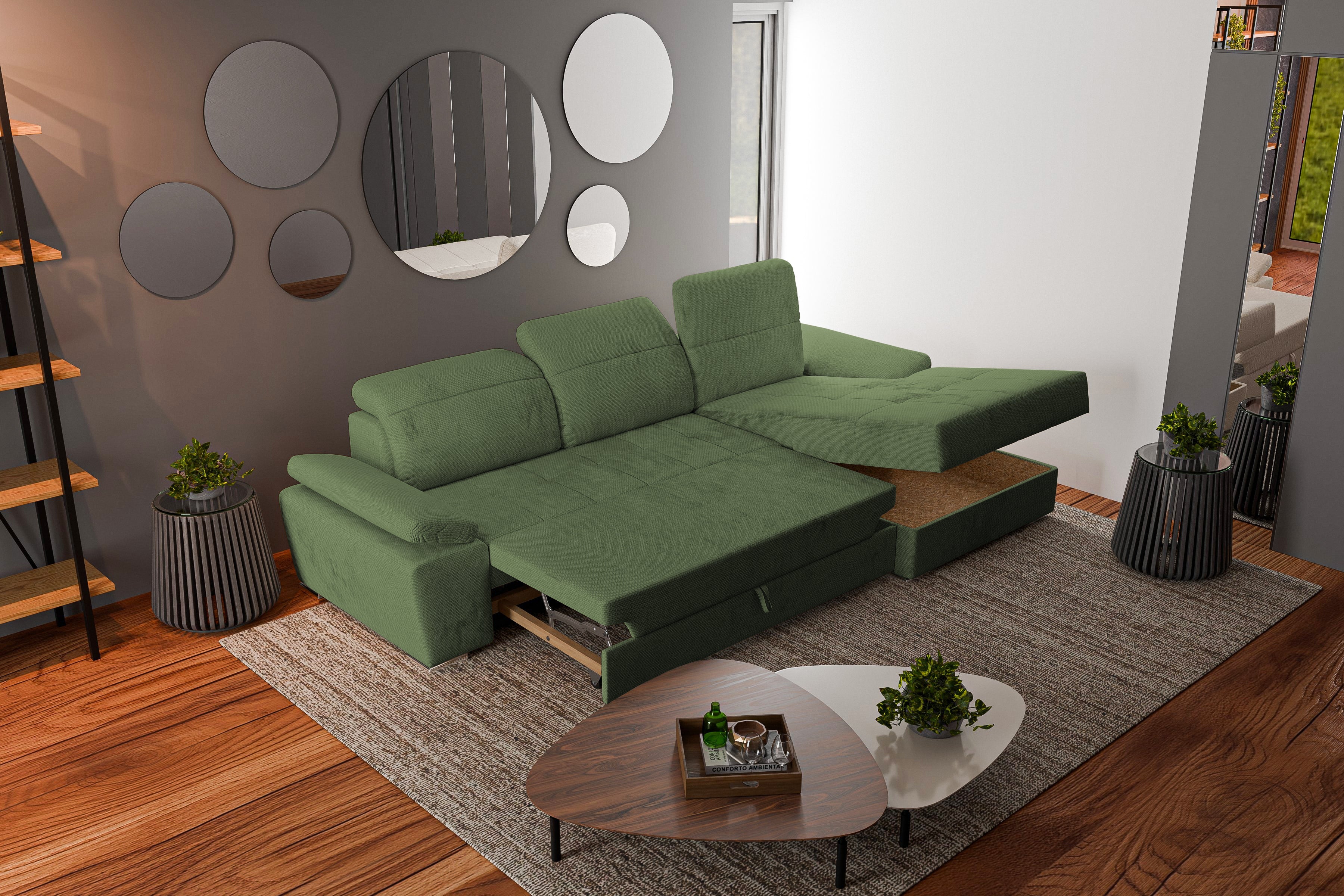 Colțar Extensibil TRENDY, cu ladă de depozitare, cu tetiere reglabile, variante stânga/dreapta 295x170x105 cm Prestige Home