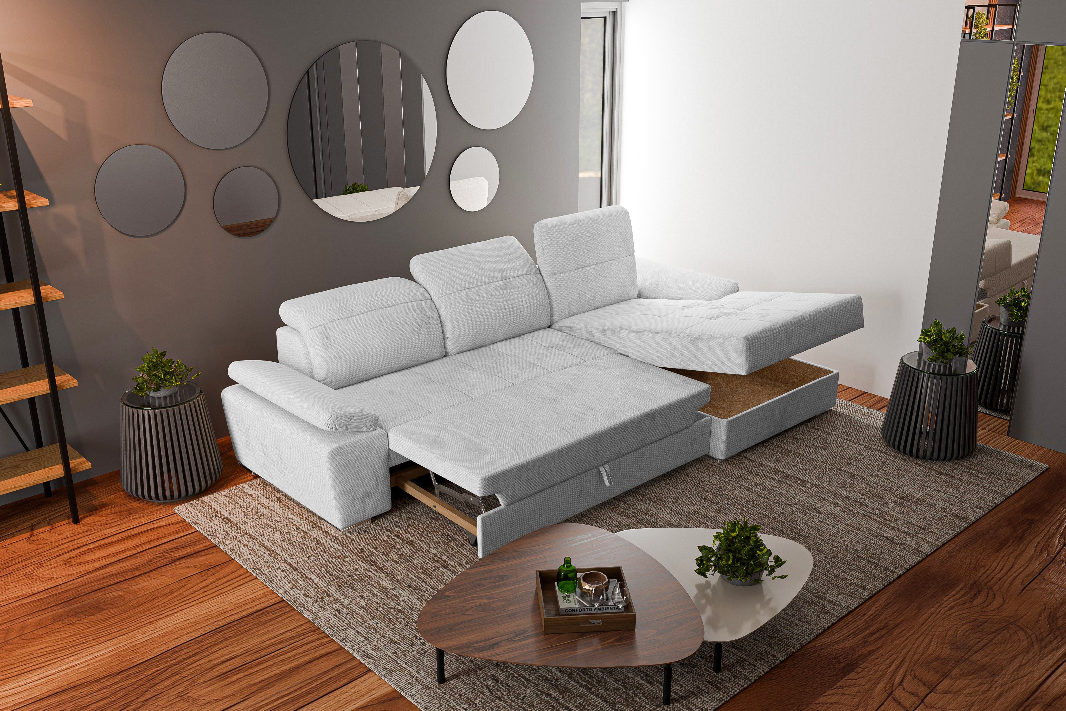 Colțar Extensibil TRENDY, cu ladă de depozitare, cu tetiere reglabile, variante stânga/dreapta 295x170x105 cm Prestige Home