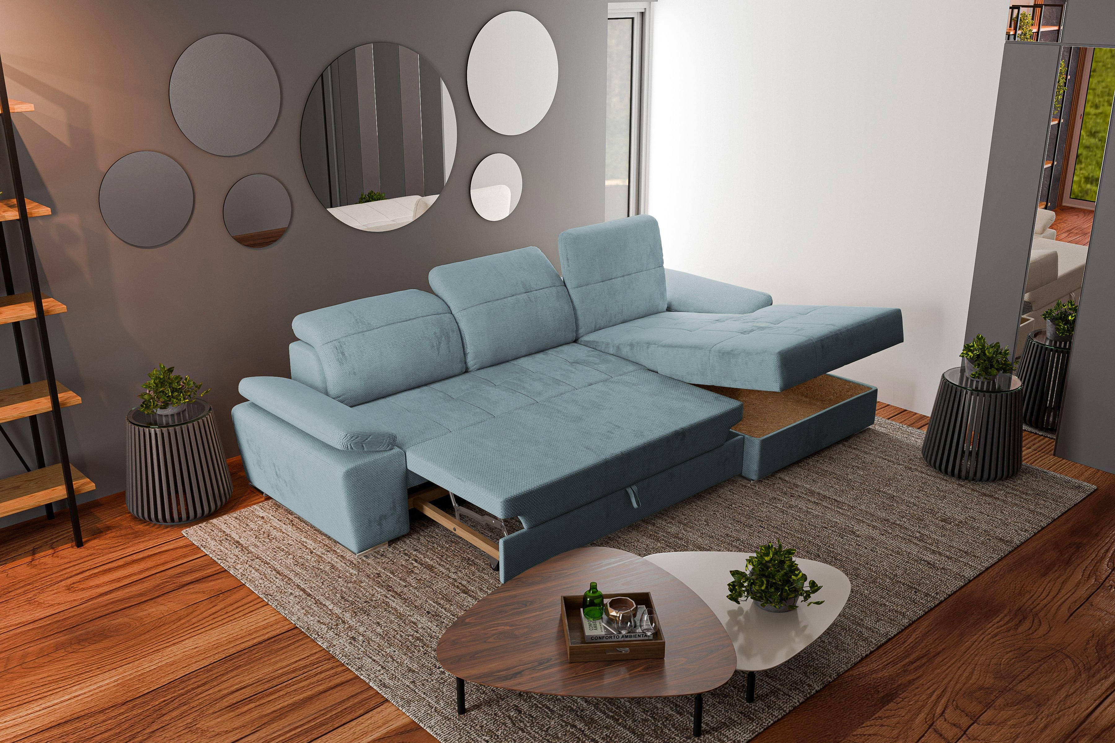 Colțar Extensibil TRENDY, cu ladă de depozitare, cu tetiere reglabile, variante stânga/dreapta 295x170x105 cm Prestige Home