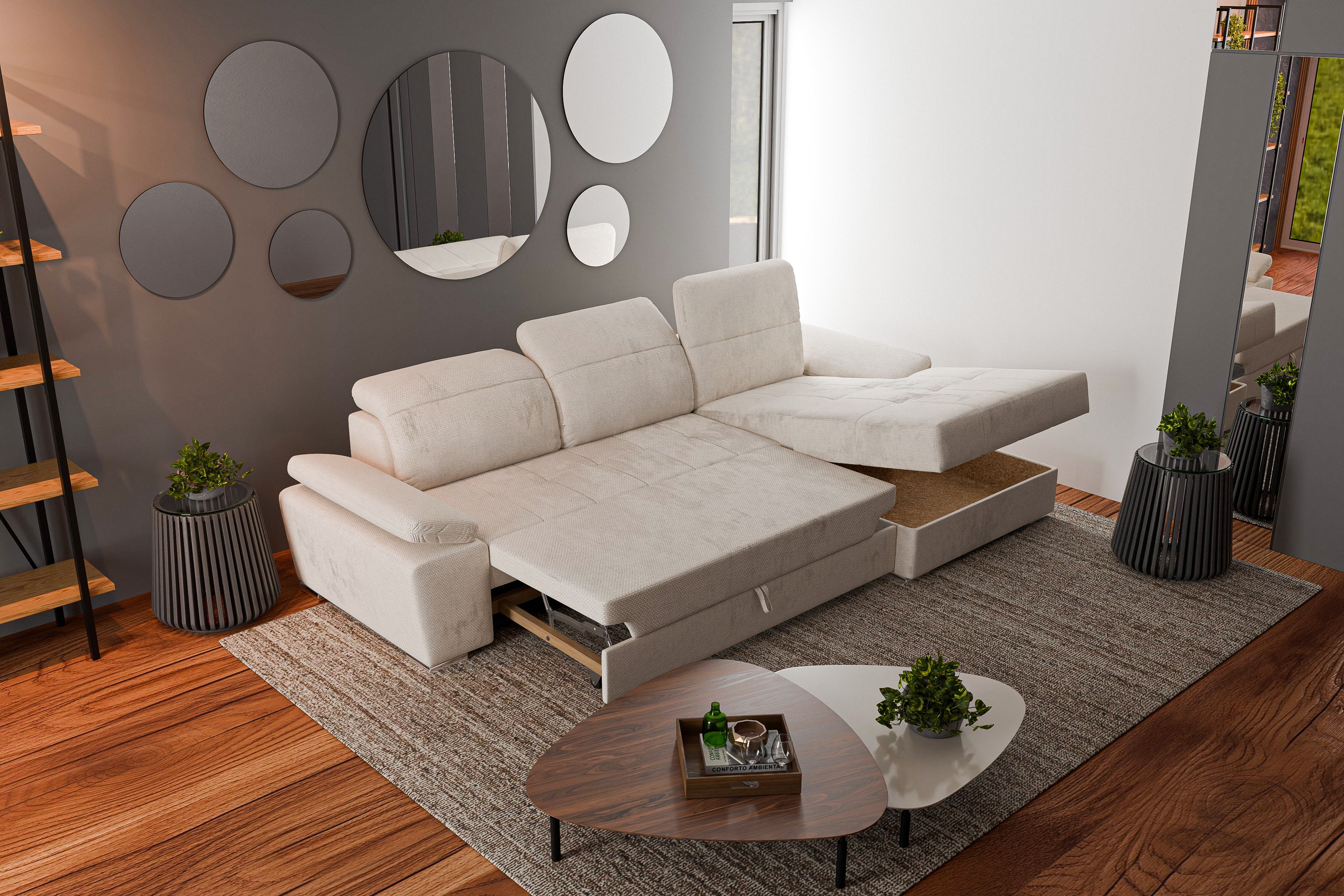 Colțar Extensibil TRENDY, cu ladă de depozitare, cu tetiere reglabile, variante stânga/dreapta 295x170x105 cm Prestige Home