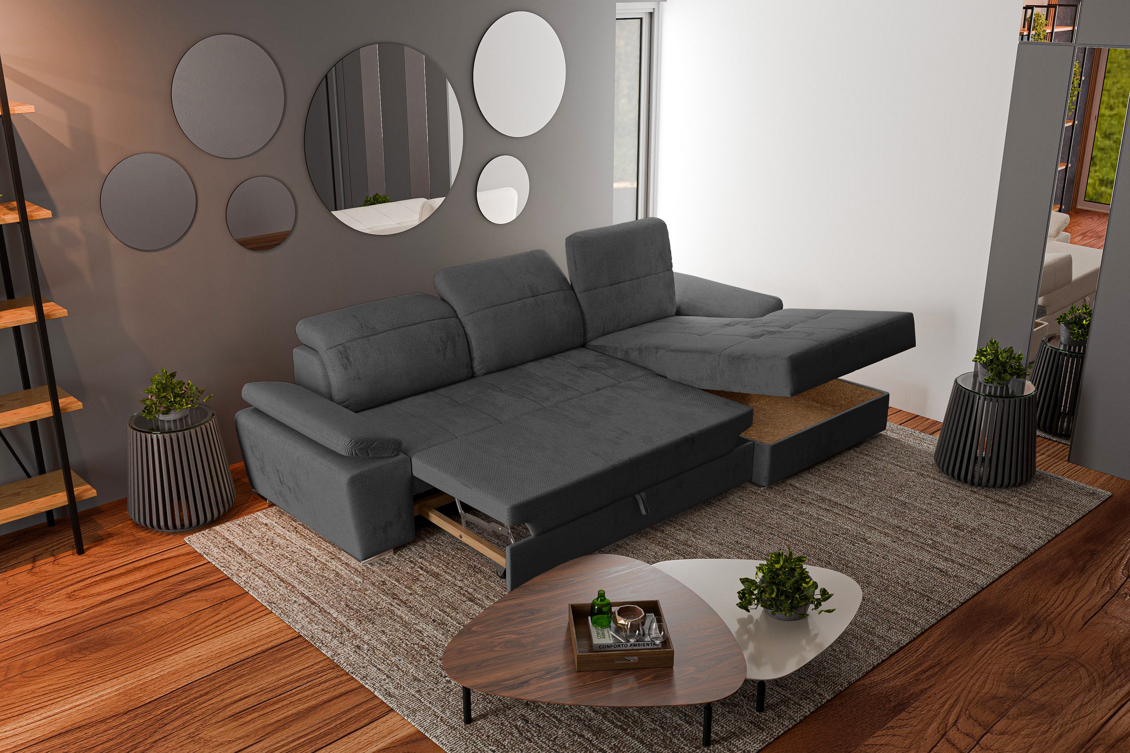Colțar Extensibil TRENDY, cu ladă de depozitare, cu tetiere reglabile, variante stânga/dreapta 295x170x105 cm Prestige Home
