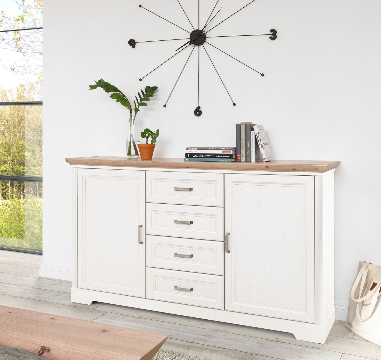 Comodă Sideboard Jasmin în stil rustic, pin/alb, 164×90×41 cm Arboteca
