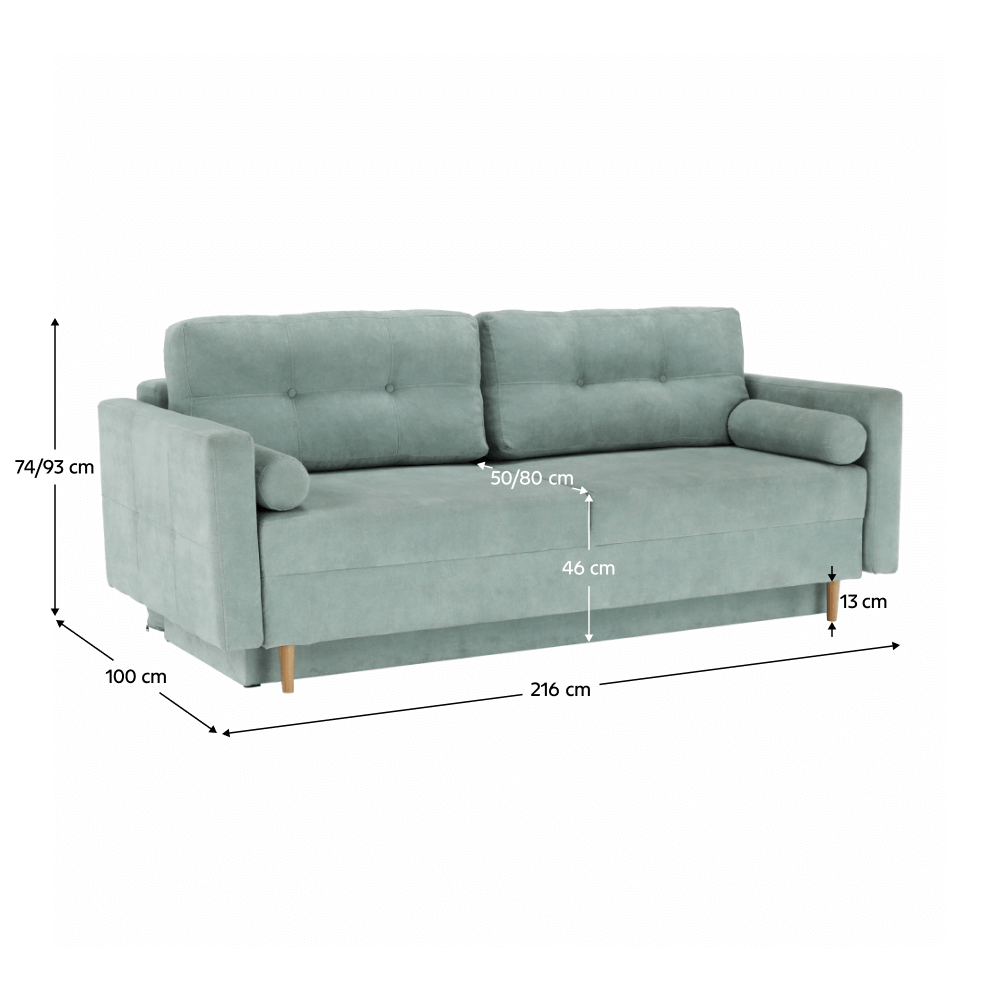 Canapea extensibilă, verde mentă textil Queens, AURELIA Kondela