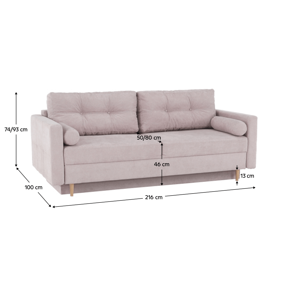 Canapea extensibilă AMALFI, roz antic, textil Queens, 216x100x93 cm Kondela