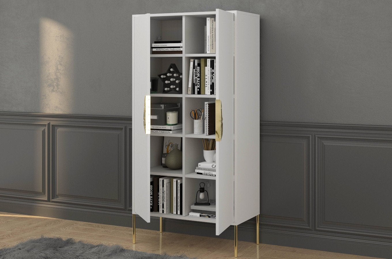 Comoda inalta Ayana, Alb / Auriu Arboteca