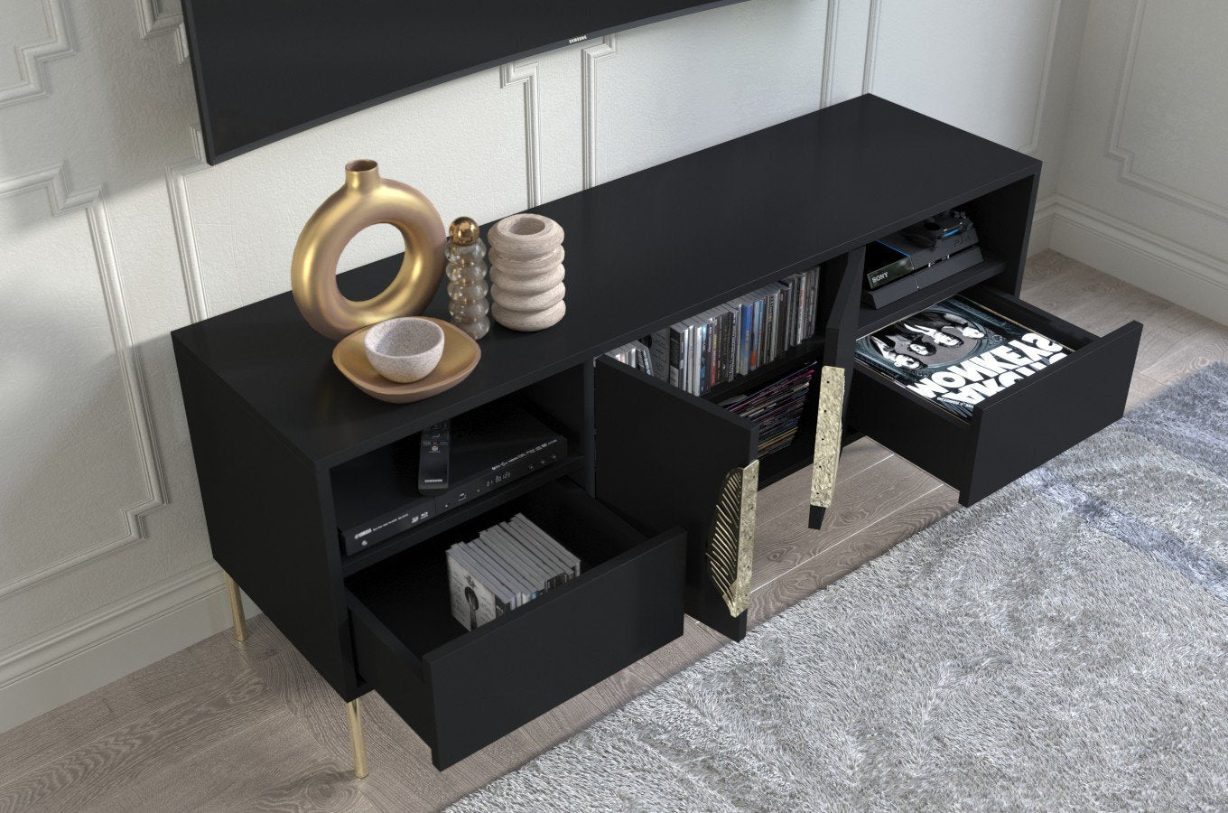 Comoda TV Ayana, Negru / Auriu Arboteca