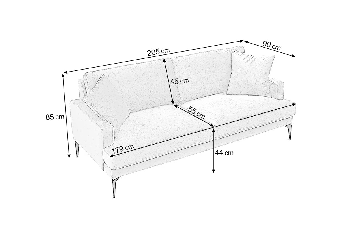 Canapea Fixă AZURRO, 3 locuri, 205x90x85 cm Prestige Home