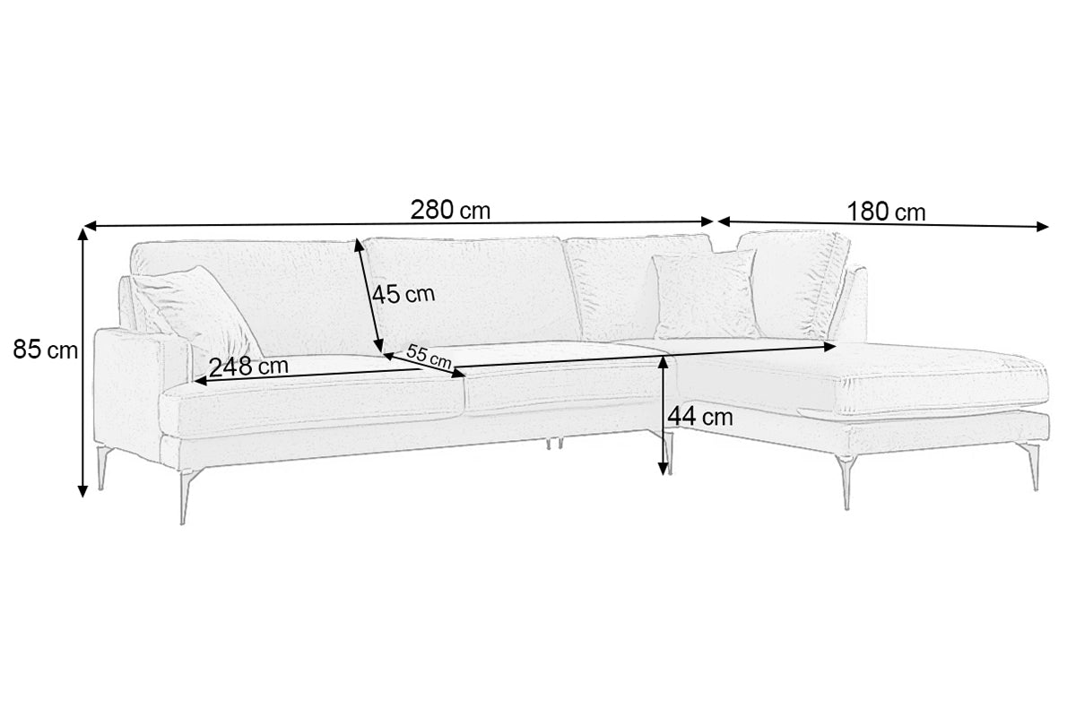 Colțar Fix AZURRO, 280x90/180x85 cm Prestige Home