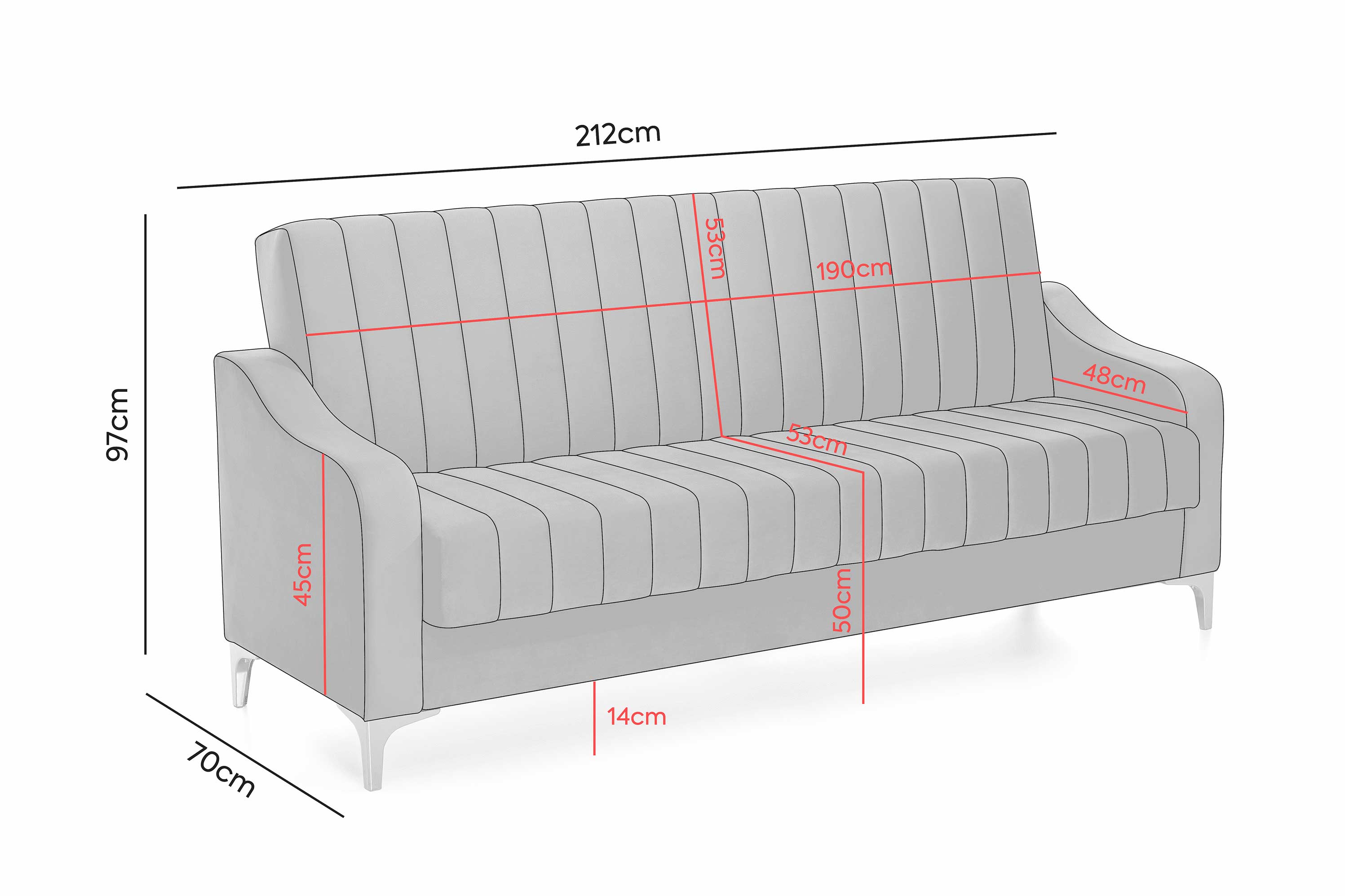 Canapea Extensibilă 3 locuri AQUA, cu ladă de depozitare, 212x70x97 cm Prestige Home