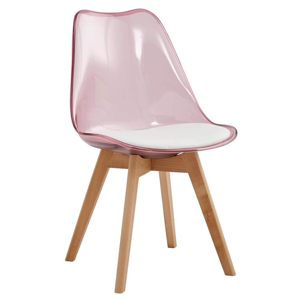 Scaun IVREA 2, roz transparent, acrilic/piele ecologică/fag, 48x54x80 cm Kondela
