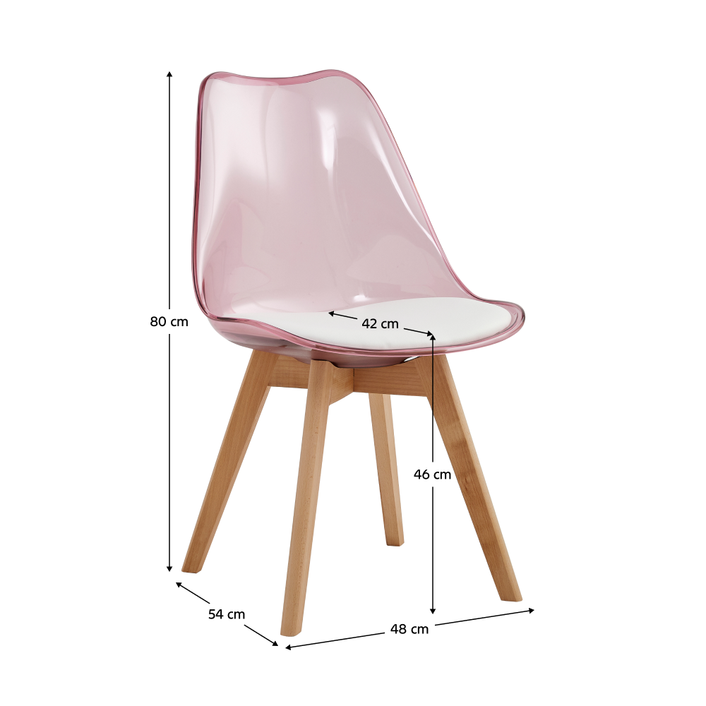 Scaun IVREA 2, roz transparent, acrilic/piele ecologică/fag, 48x54x80 cm Kondela