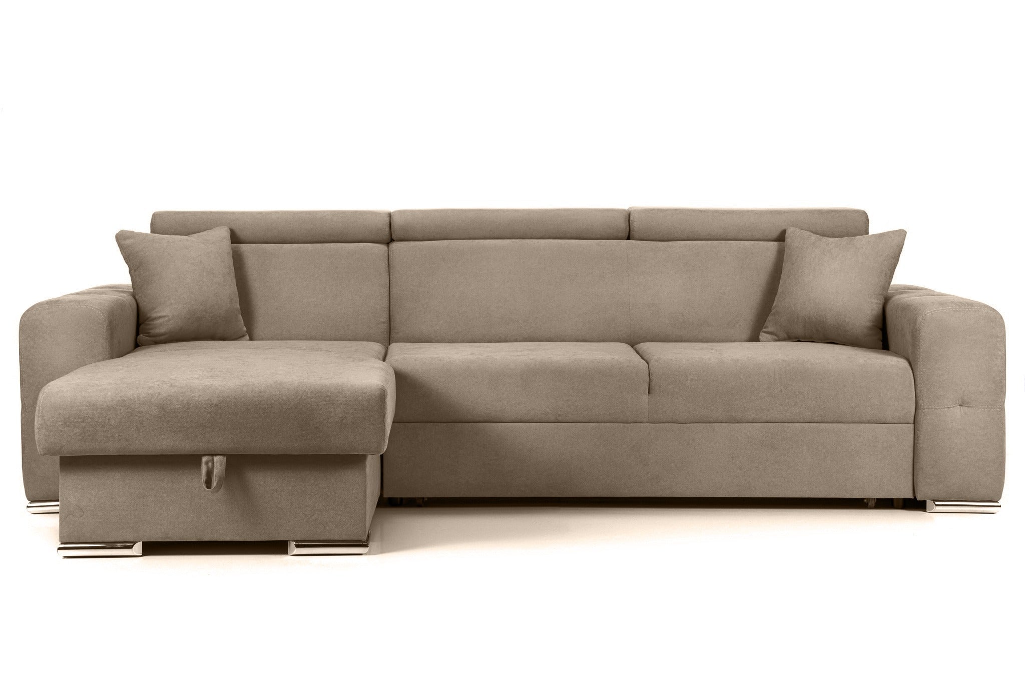 Colțar Extensibil BELLAGIO, șezlong interschimbabil, cu ladă de depozitare, cu tetiere reglabile, 280x170x100 cm Bej-Enjoy Stanga Prestige Home