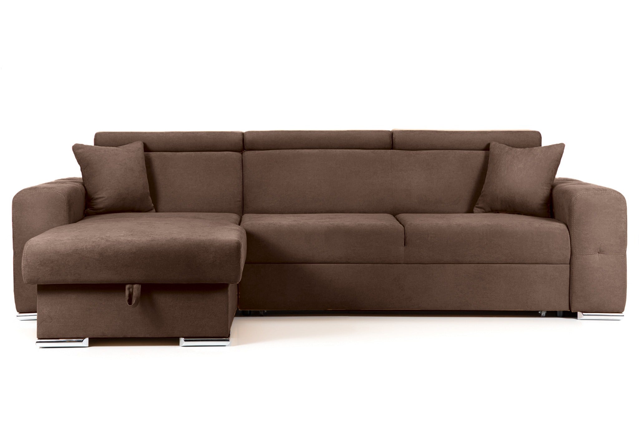 Colțar Extensibil BELLAGIO, șezlong interschimbabil, cu ladă de depozitare, cu tetiere reglabile, 280x170x100 cm Maro-Enjoy Stanga Prestige Home